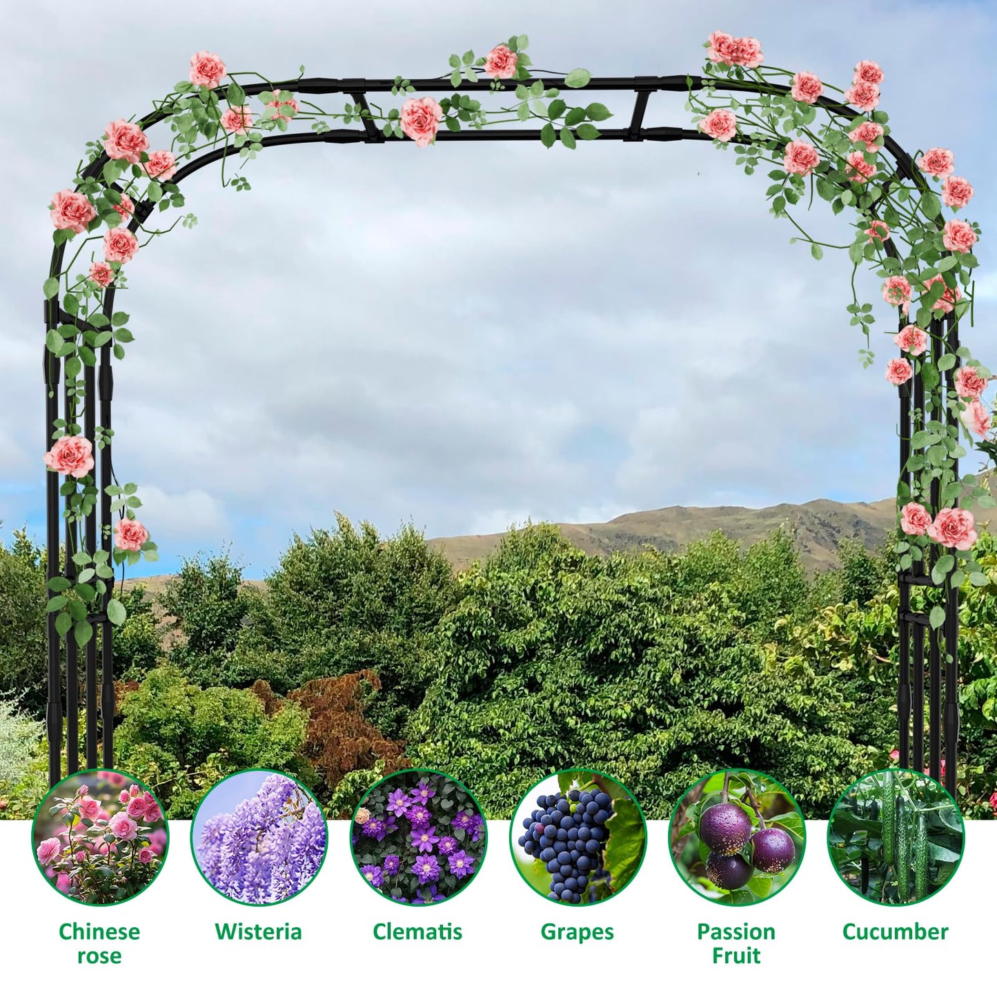 Garden Arch Trellis, 87in H x 16in L Large Garden Arch Arbor Trellis for Climbing Plants Outdoor Plant Support for Cucumber Grape Vine,Tall Metal Gardens Archway for Lawn Party Ceremony