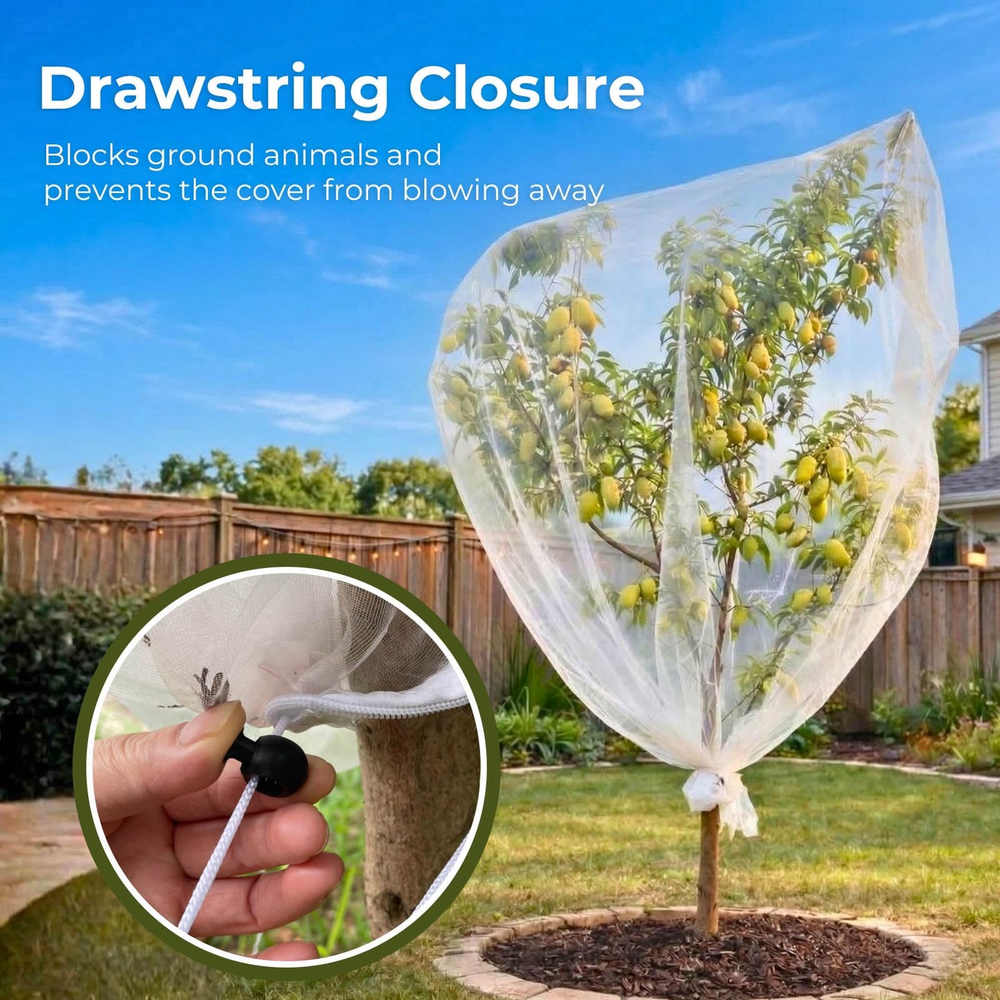 Homoda Fruit Tree Netting Cover with Zipper & Drawstring, 2 Packs 8ft x 8ft Insect Bird Barrier Netting for Garden Protection, Ultra Fine Mesh Garden Netting