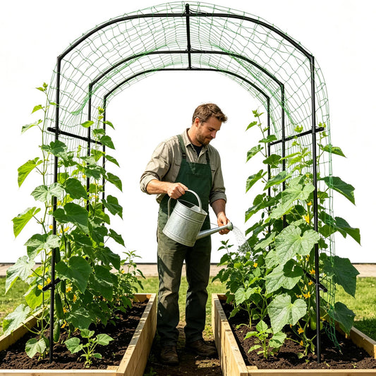 SUNYRISY Garden Arch Trellis for Climbing Plants Outdoor Gardening, 87" H x 70" L x 75" W Metal Core Tall Plant Support for Raised Bed Planting Cucumber Tomato Flowers Vegetables