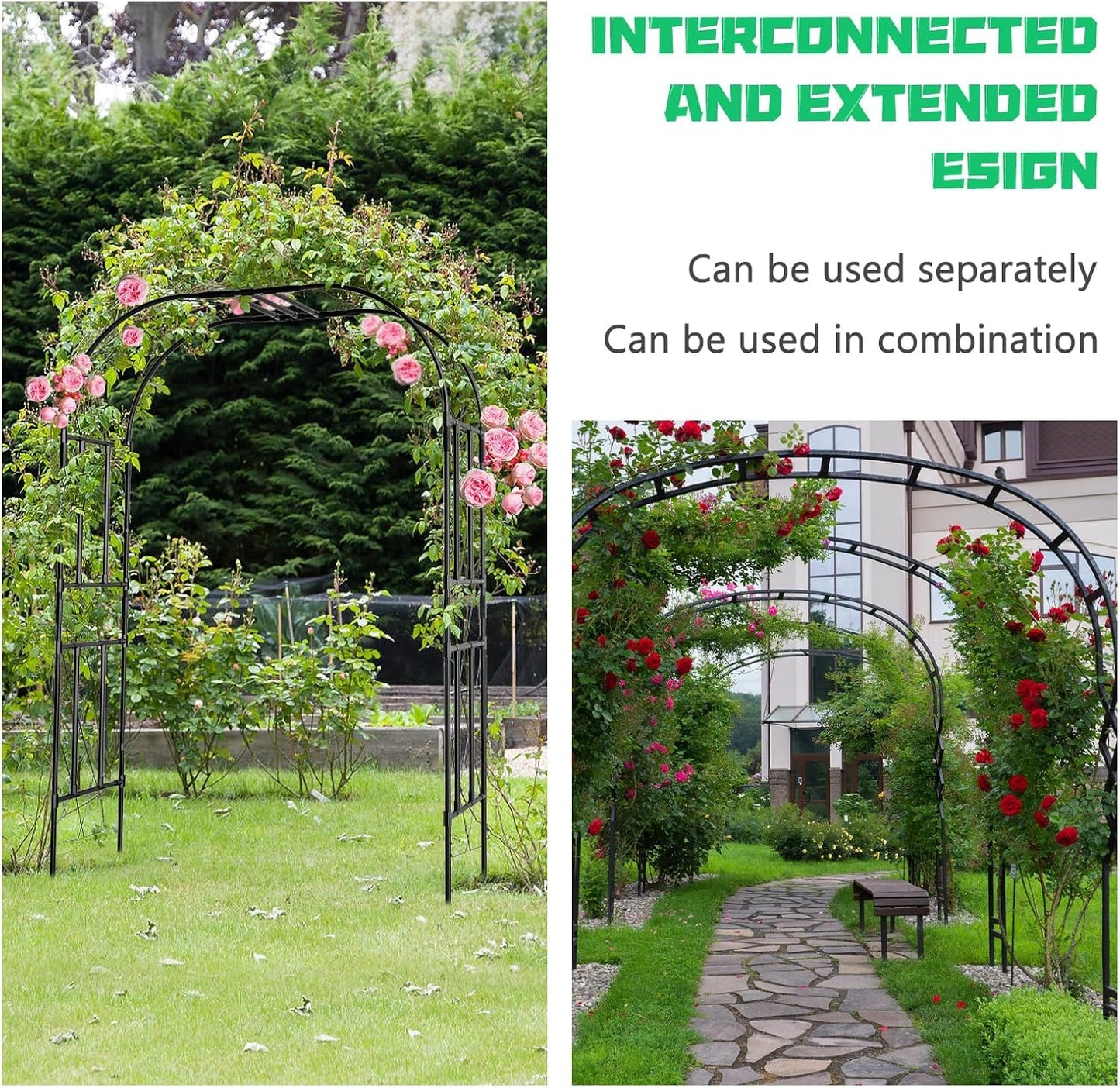DoCred Large Garden Arch Trellis for Climbing Plants, 87 Inch Tall Metal Plant Support Trellis Archway for Climbing Vine Vegetable/Fruit/Flower Outdoor Yard Lawn Garden Arch Tunnel Trellis