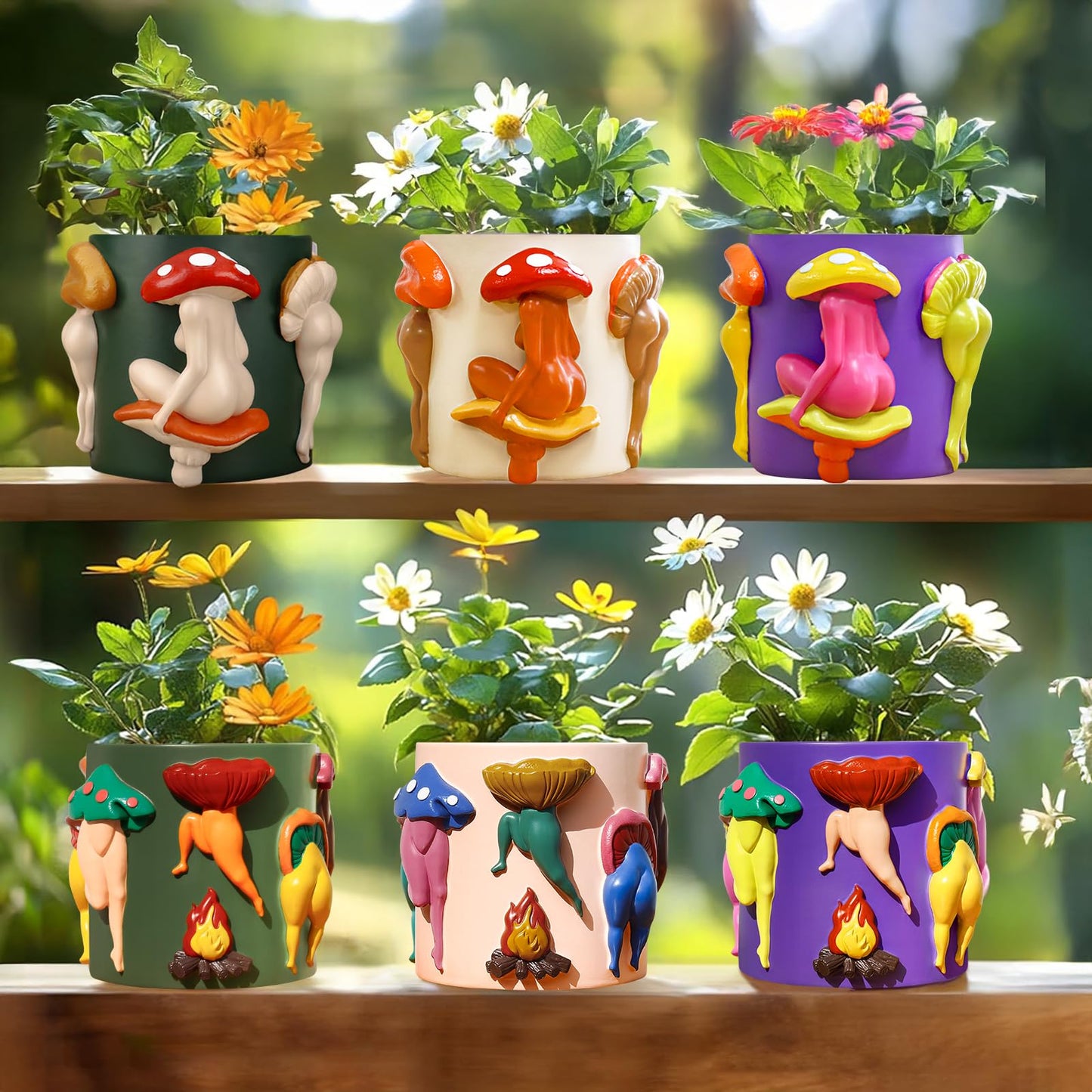 GUGUGO Mushroom Female Body Planters, Unique Dancing Lady Flowers Planter, Cute Quirky Butt Plant Pots for Indoor Plants, Funny Succulent Flower Pot for Home Decor, Eclectic Aesthetic Gift, Purple