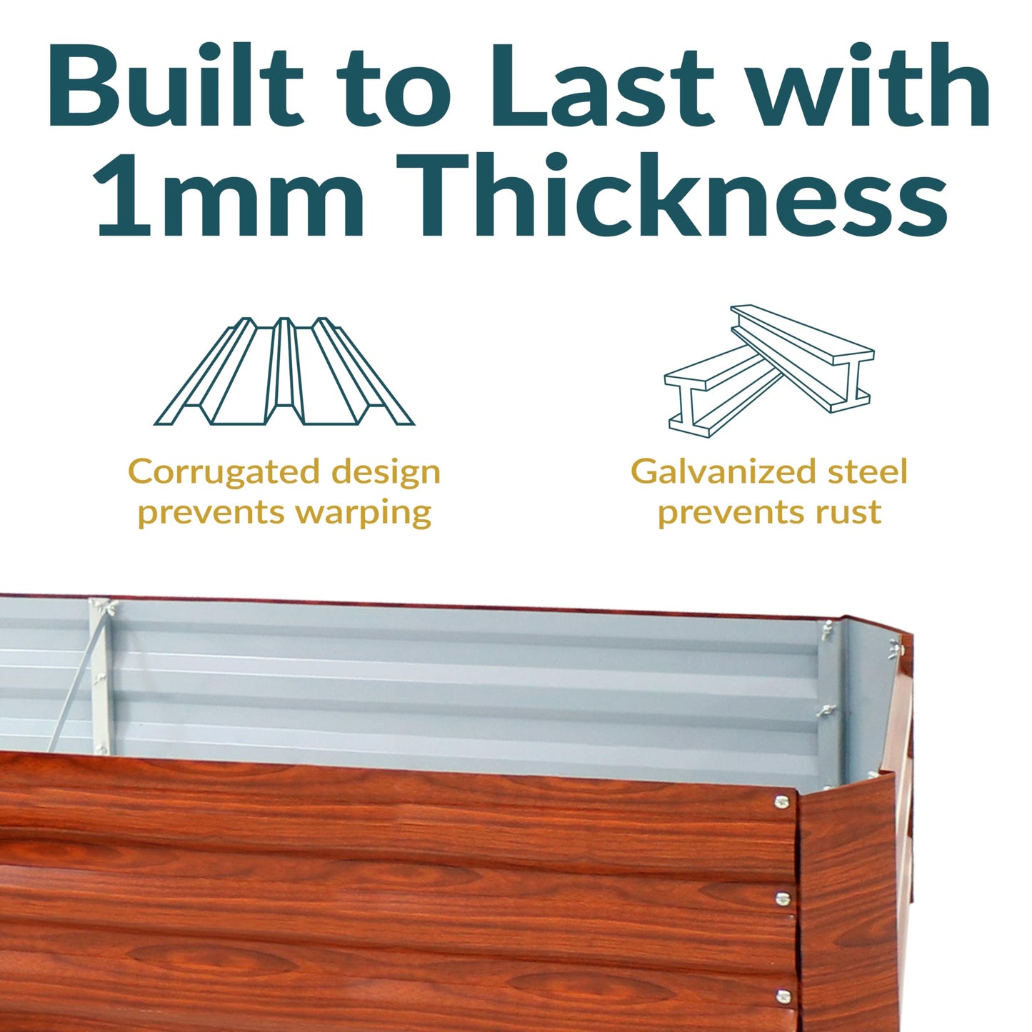 Sunnydaze Galvanized Raised Garden Bed Kit - 5x5x1 ft Outdoor Raised Garden Bed - Metal Planter Box for Vegetables, Flowers, Herbs - Woodgrain - L-Shaped