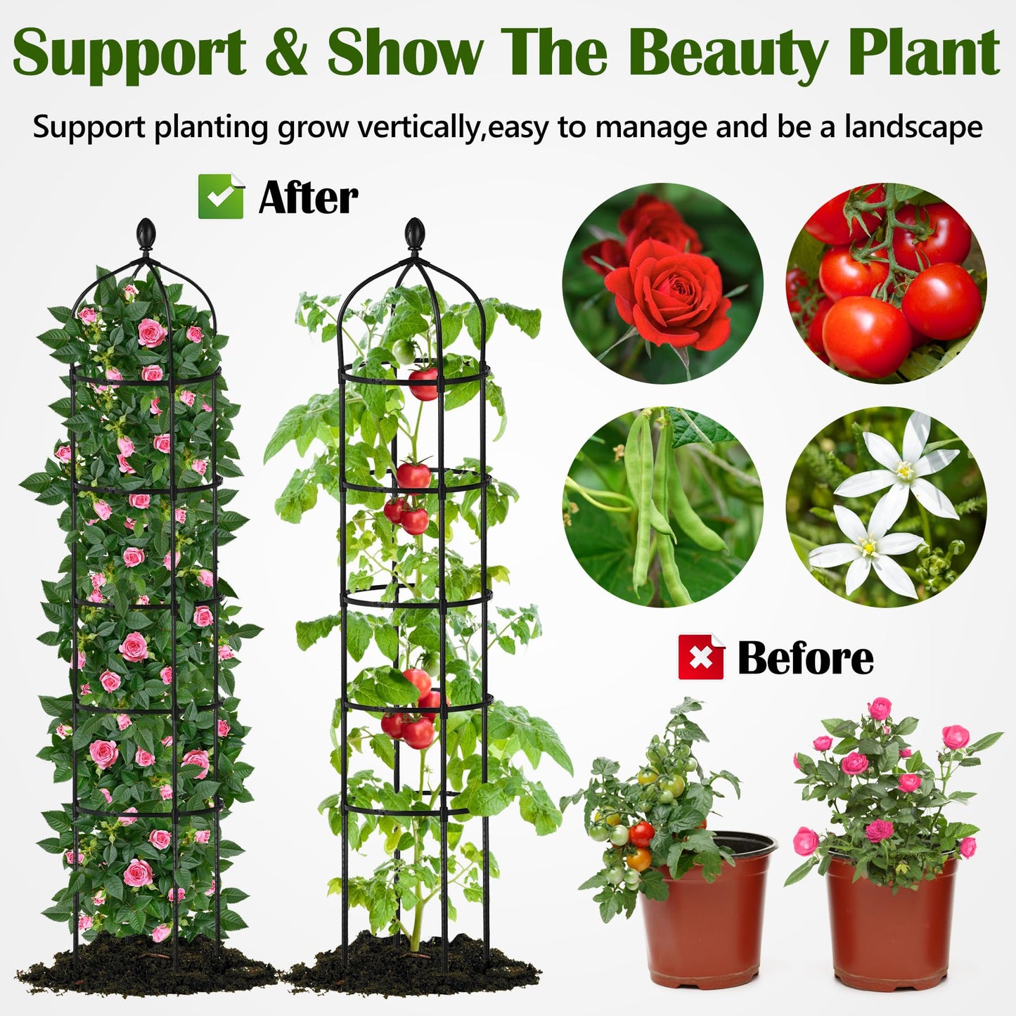 Garden Obelisk Trellis for Climbing Plants Outdoor 6.7 Ft Rose Bush Round Trellis for Pots Rustproof Metal Pipe with Plastic Coated Plant Flower Trellises for Clematis Vine Jasmine Support