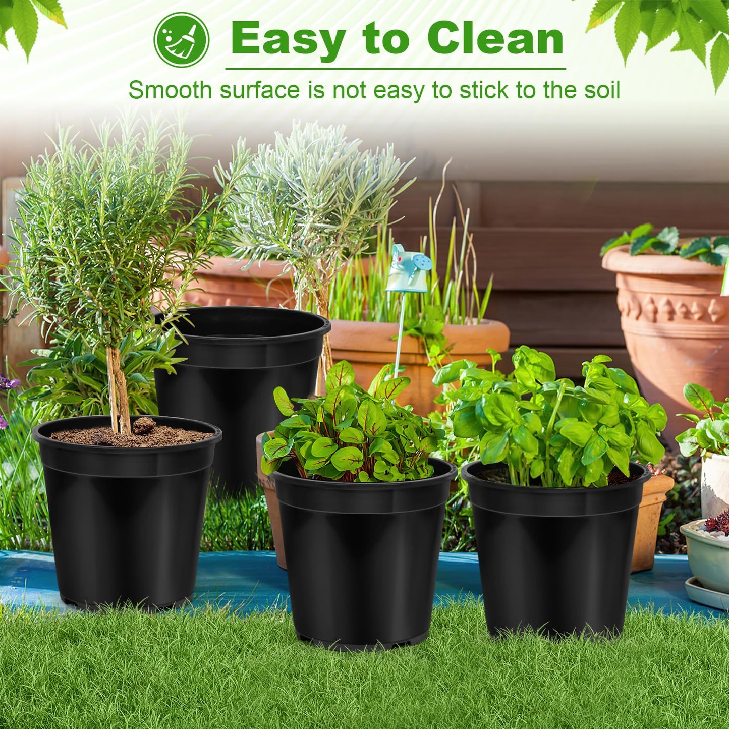 DUNPUTE 10 Pack1 Gallon Pots for Plants, 1 Gallon Plastic Nursery Pot with Drainage Holes, Sturdy Plastic Plant Pots for Nursery Garden, Flowers, Succulent Outdoor Indoor (Black, 1 Gal- 10 Pack)