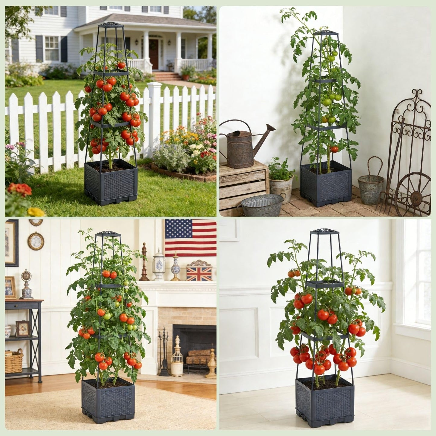 2 Pack Raised Garden Bed Tomato Planter with Trellis - 45" Self Watering Planters Box with Trapezoidal Trellis for Climbing Plants Vegetables Flowers - Tomato Cages for Greenhouse Indoor Outdoor