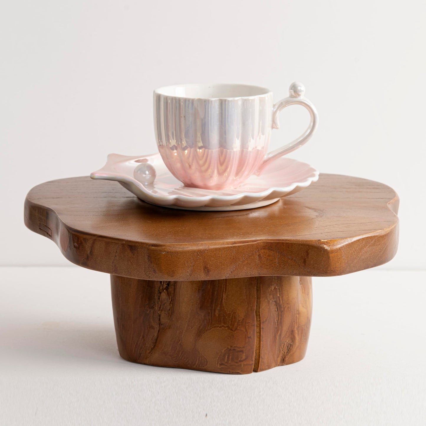 JOLLYMER 9" Live Edge Teak Wood Display Risers With Natural Edge Base – Versatile Teak Wood Pedestal Stand Display Stand Cake Stand,for Kitchen/Bathroom Counter