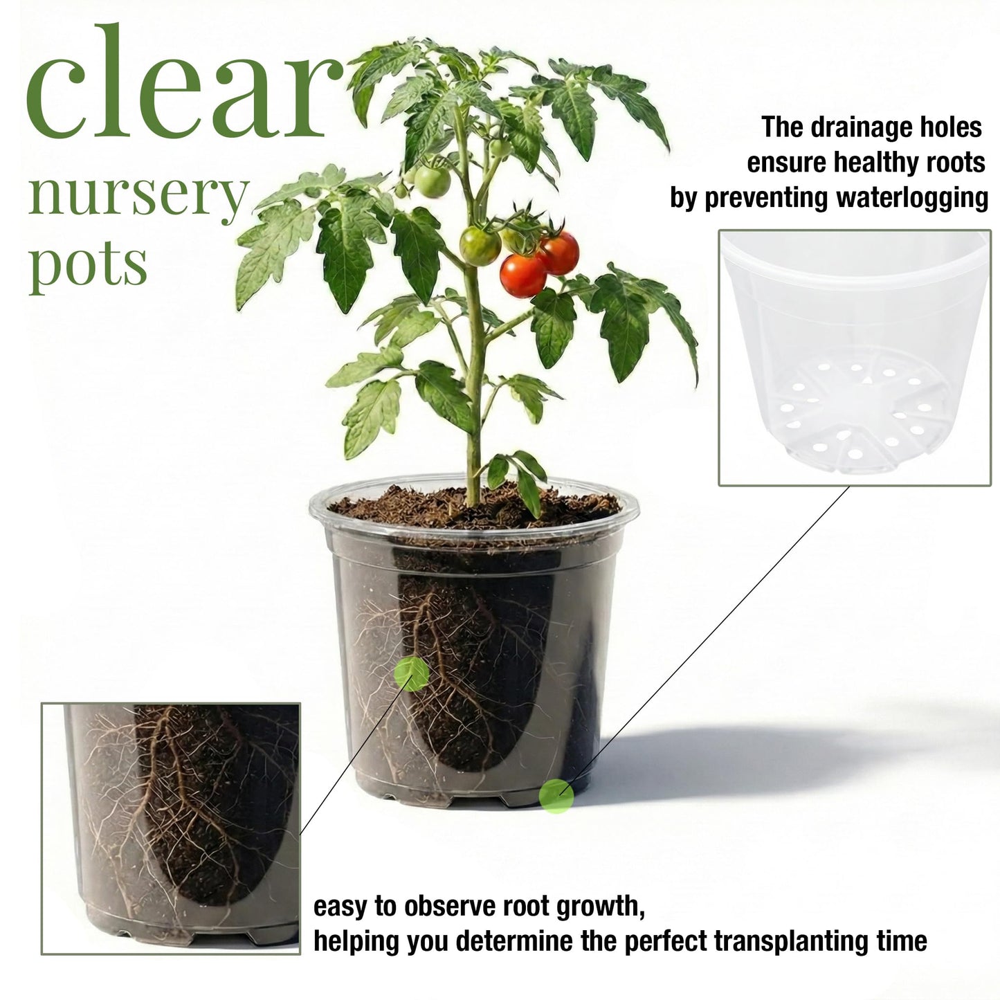 ENNUFO Clear Nursery Pots with Drainage, 30 Pack 4/5/6 Inch Plastic Pots for Indoor Plants, Transparent Seed Starter Pots, Clear Plant Pots with Drainage Holes, Pot Liners for Seedlings & Houseplants
