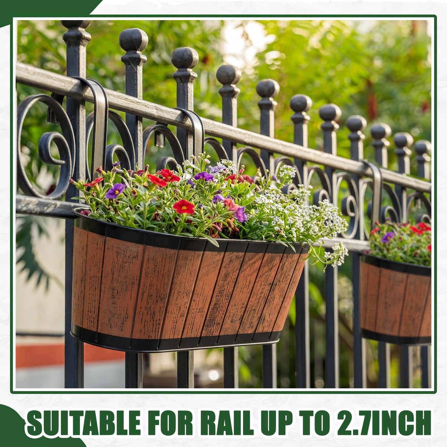 Ferrochef 5 Pcs 16 Inch Metal Hanging Flower Pots for Railing Fence Balcony Railing Planters Countryside Style Window Flower Plant Holder with Detachable Hooks for Garden Yard Fence Home Decor