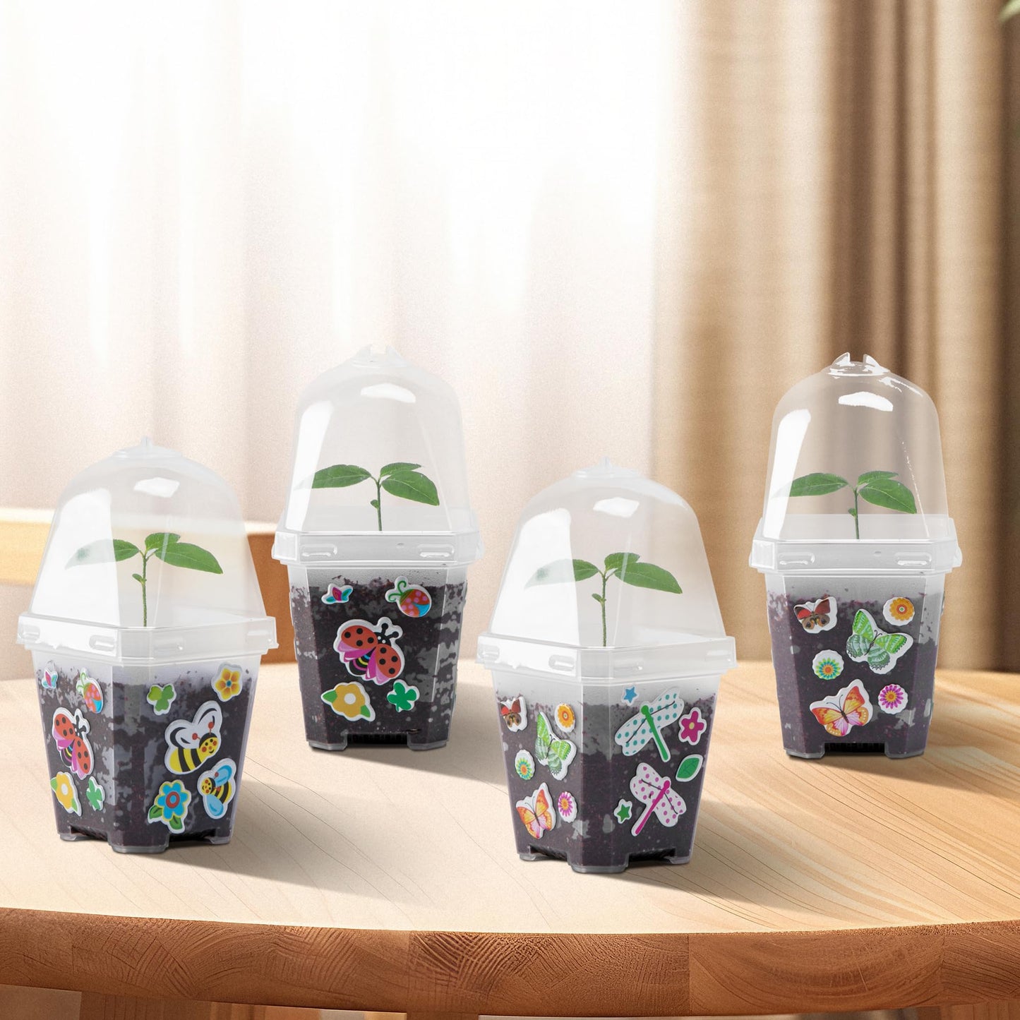 EBaokuup 10 Pack Clear Plant Nursery Pots with Humidity Dome-3" Reusable Plastic Gardening Pot with Printed Labels-Small Seed Starting Pots for Seedlings Vegetables Succulents Cuttings