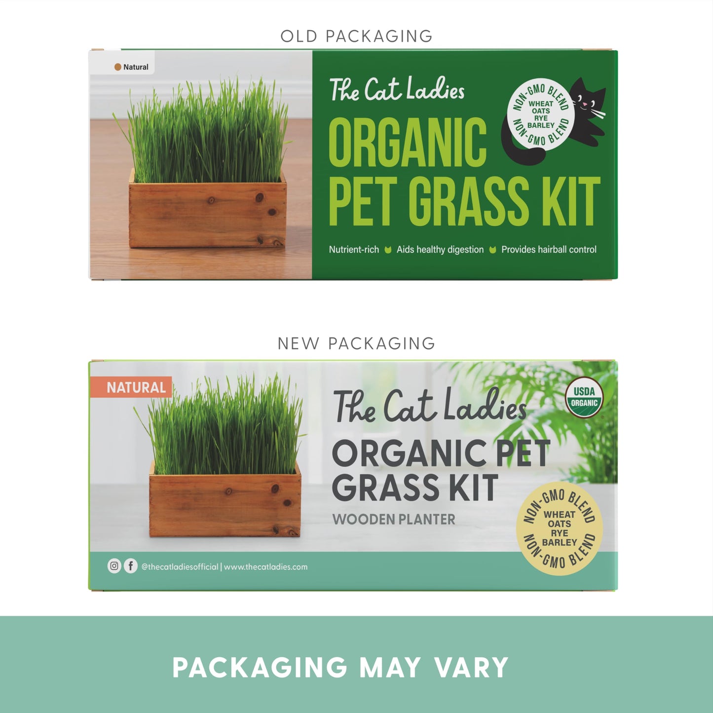 The Cat Ladies Cat Grass Kit with Rustic Wood Planter, Seed and Soil. Easy to Grow for Indoor or Outdoor Cats, Dogs and Other Pets. Prevent Hairballs and Aid Digestion