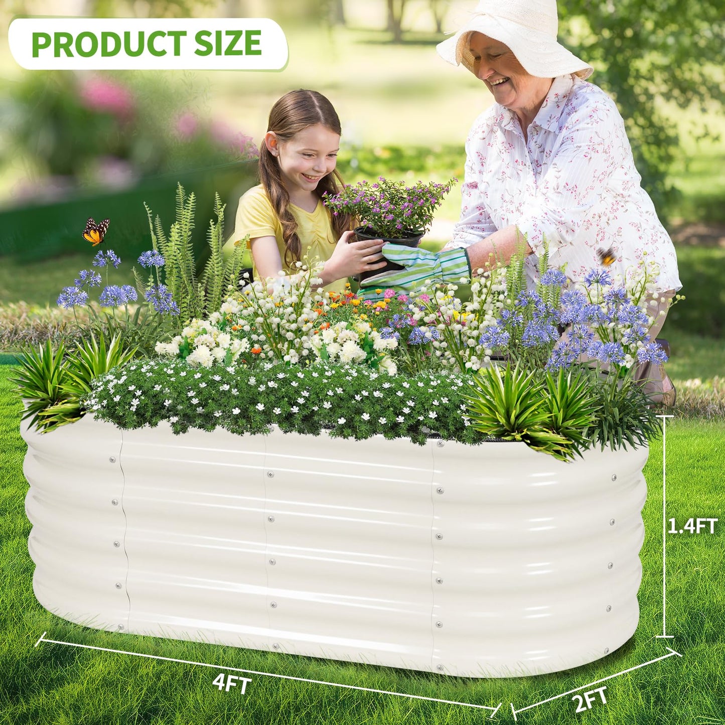 Permade Galvanized Raised Garden Bed Outdoor- 2 Pcs Raised Beds for Gardening| Metal Planter Box, Steel Raised Garden Bed Kit with Gloves for Vegetables, Flower, Herbs (4x2x1.4FT, White)