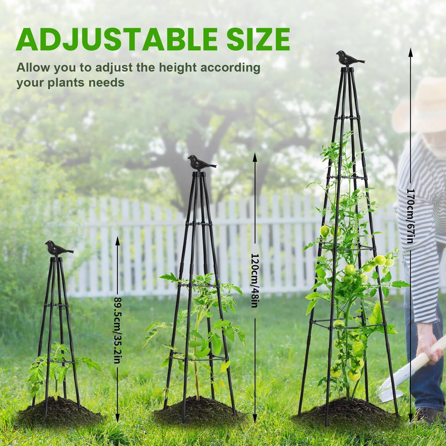 OTOSUNNY Garden Trellis for Climbing Plants Outdoor, 67" Tall Metal Obelisk Trellis Climbing Plants Support for Vegetable|Flower|Vine, Tomato, Peas, Beans, Cucumber, Lightweight, 2 Pack