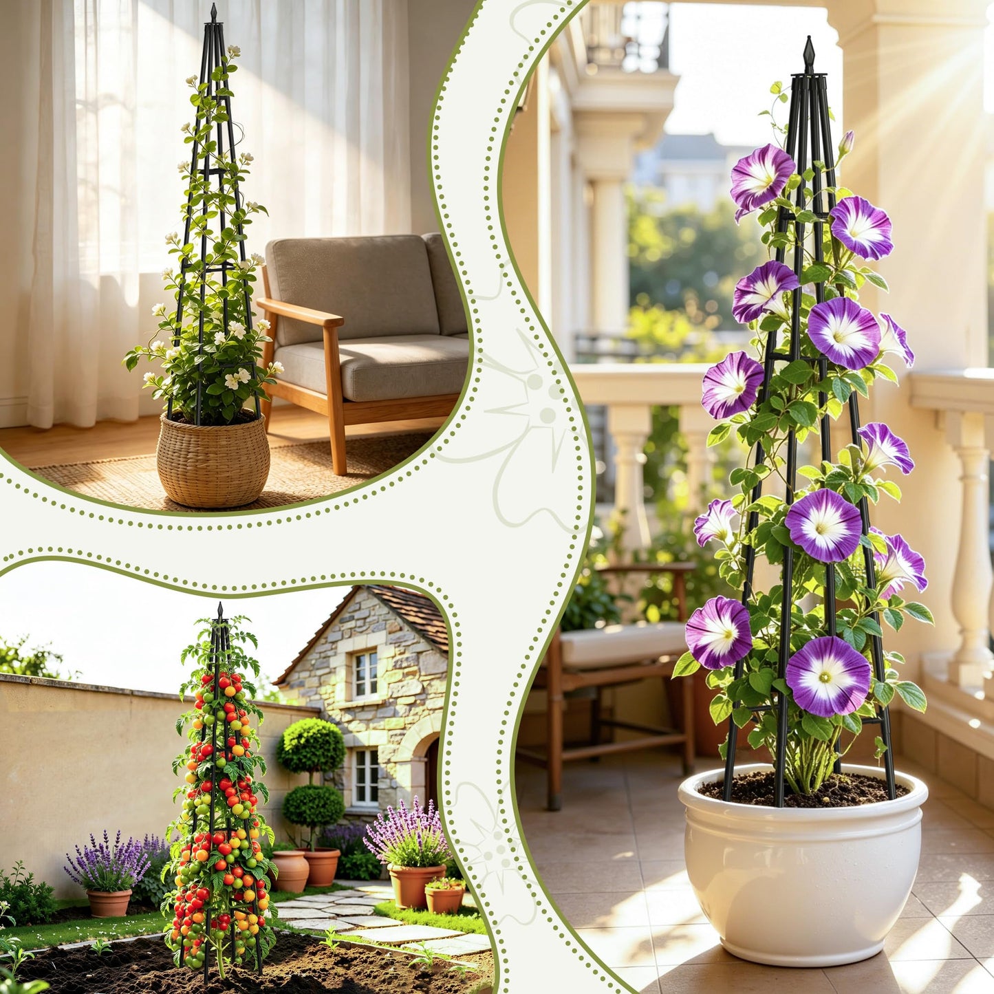 Obelisk Trellis for Climbing Plants Outdoor,6 Ft Garden Trellis for Potted Plants, Metal Trellis with Anti-Rust Coated for Potted Plants Indoor, Plant Support for Vegetables, Vines