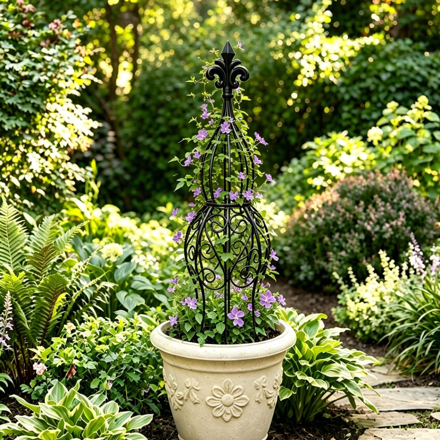 2-Pack Garden Obelisk Trellis for Climbing Roses & Flowering Vines, 30" Tall Iron Plant Support, Tool-Free Snap Assembly, Decorative Outdoor Accent for Patio Planters & Entryways