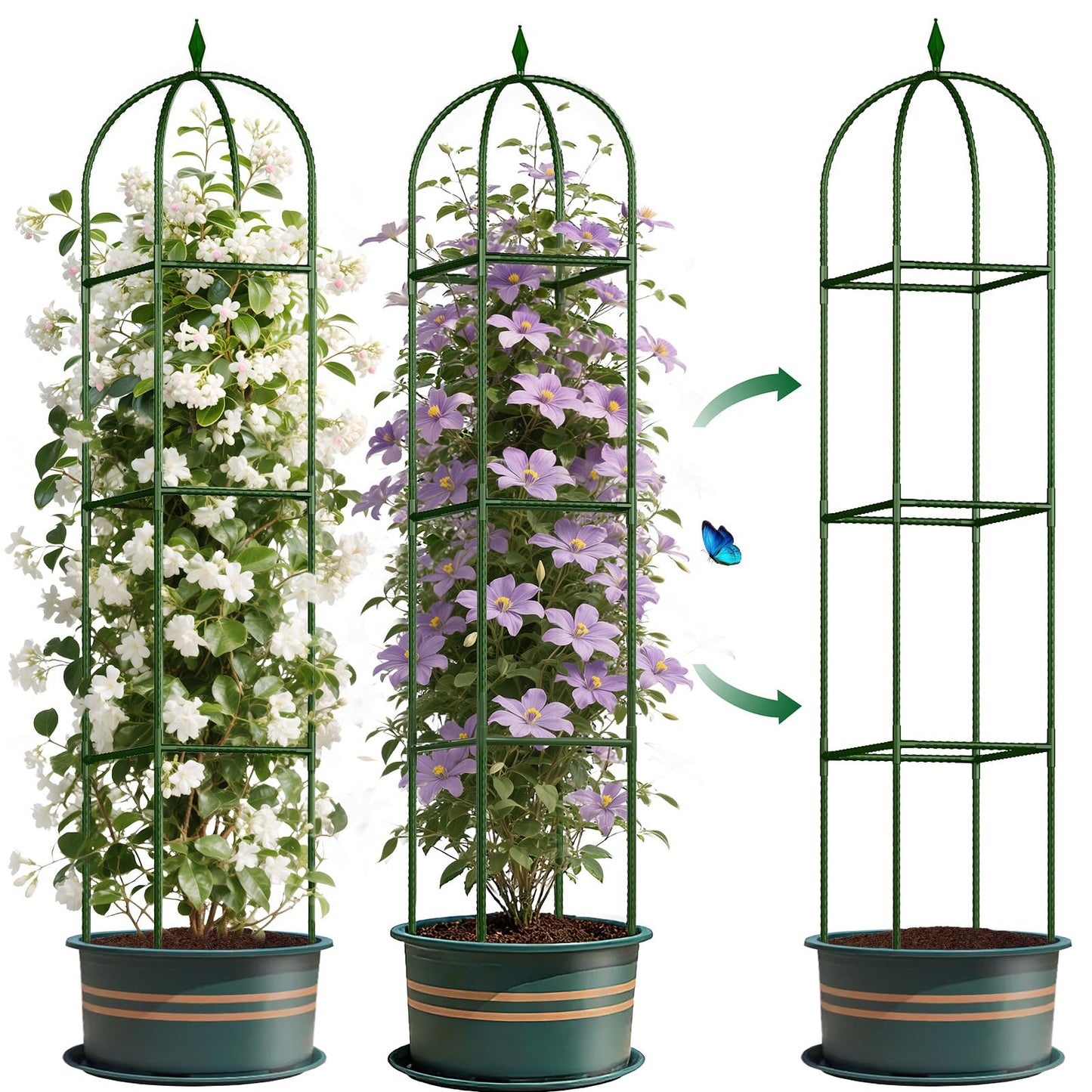Garden Trellis for Climbing Plants, Tomato Cage, Rose, Flowers, Grape, Pea, Cucumber Trellis, Rustproof Plastic Coated Metal Plant Support for Potted Plants Indoor Outdoor - 1PC Plant Trellis