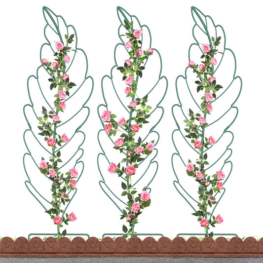 SUNYRISY 3Pack Leaf Metal Garden Trellis for Climbing Plants Outdoor, Metal Plant Trellis for Flowers Tomato Cucumber Rose Vegetable Support Garden Decoration, Green