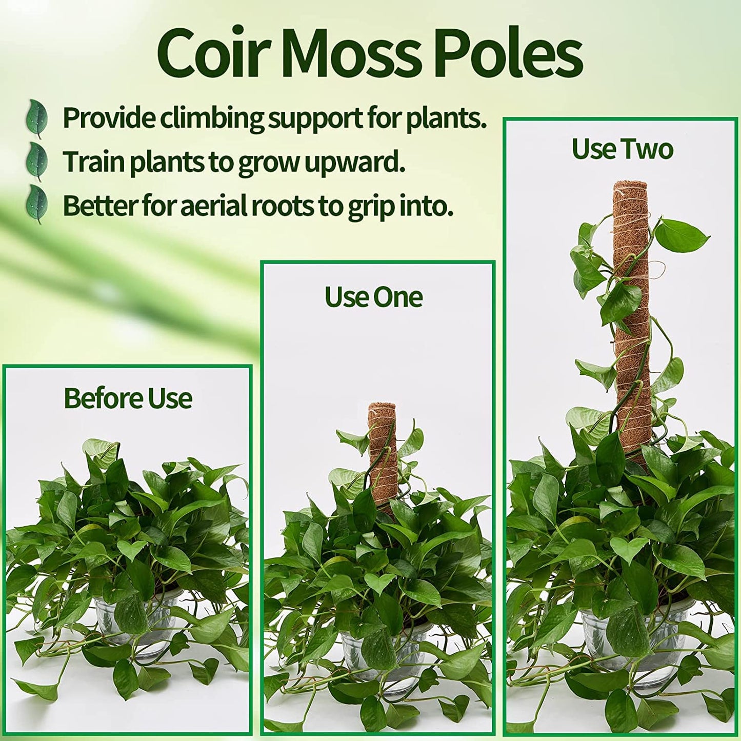 Eibikdi 8 Pcs Moss Pole for Plants Monstera, Plant Support Stakes for Indoor Climbing Plants Grow Upwards, with 65ft Twist Ties, 13ft Jute Rope, 6.5ft Hook-and-Loop Strip