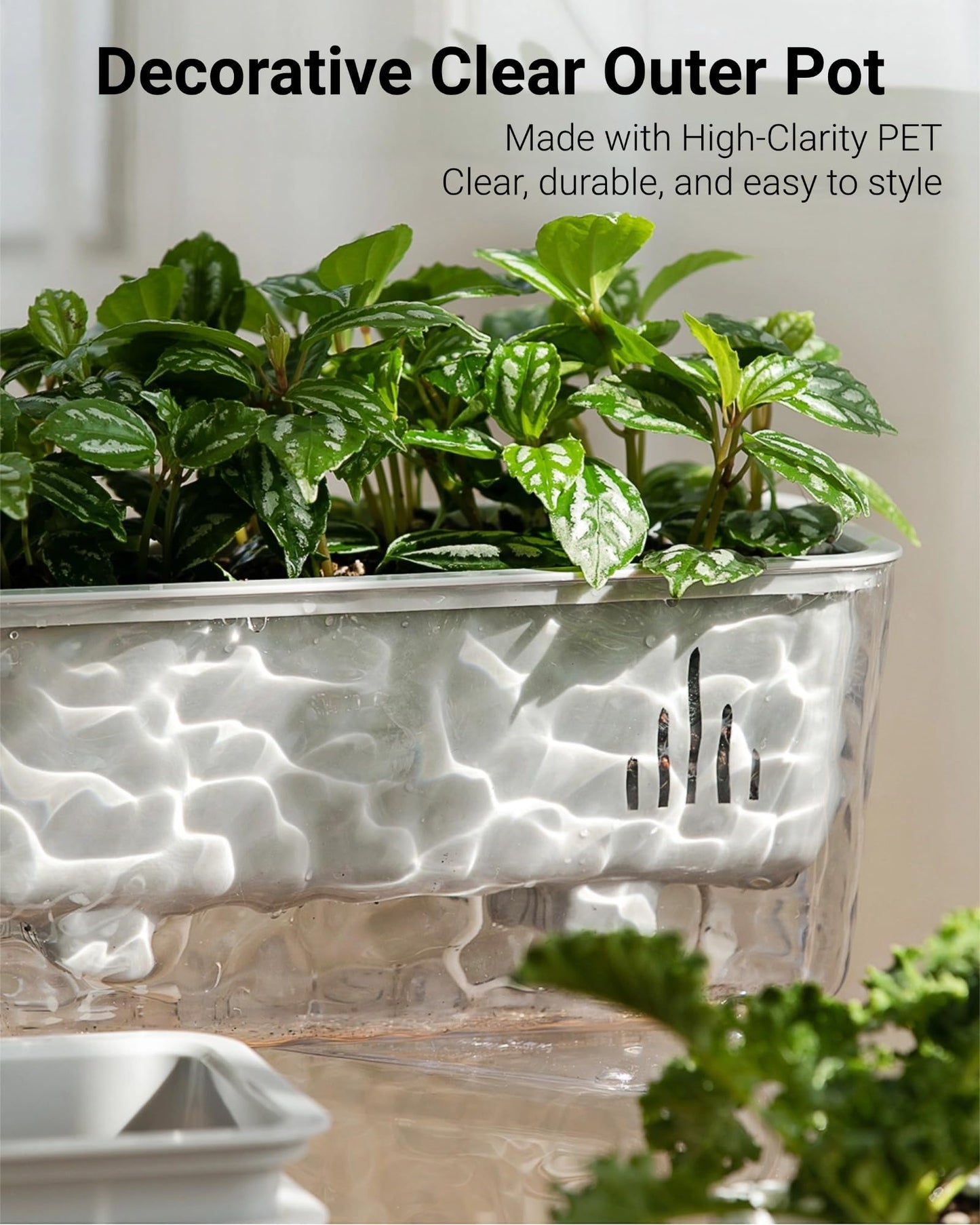 11 Inch Self Watering Plant Pots for Indoor Plants, 4 Packs rectangle planter with Drainage Tray and Rope, Window Boxes Planters for Indoor Outdoor Garden Plants, African Violet, Herbs, Succulents