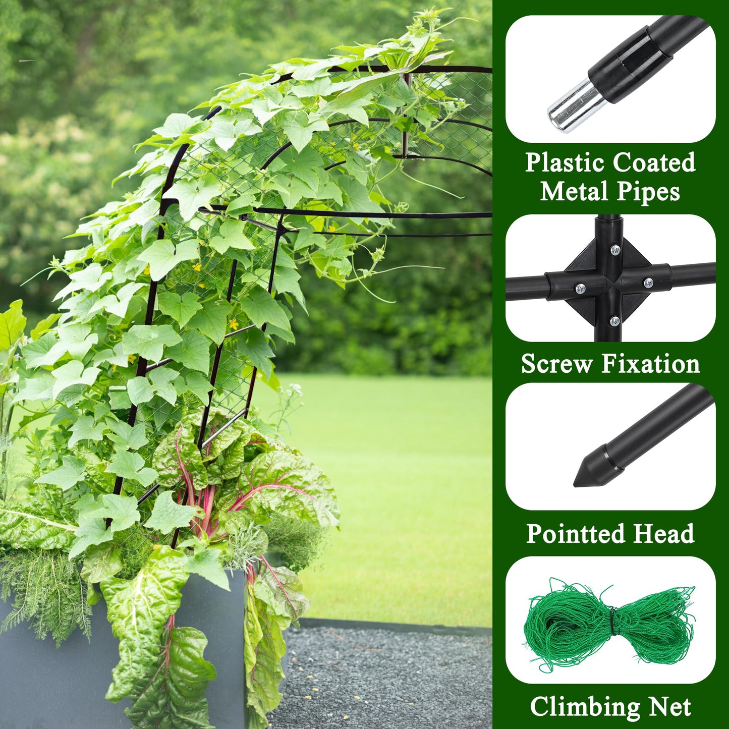 AlisisFores Garden Arch Trellis for Climbing Plants Outdoor 7.2 ft Height Large Tunnel Trellis Support for Vegetables Plant Cucumber Trellis for Garden Raised Bed, Black