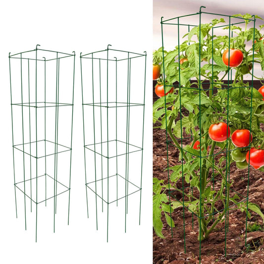 46" Height 12" Width 2PCS Green Square Folding Tomato Cage,Plant Support Stake Tower