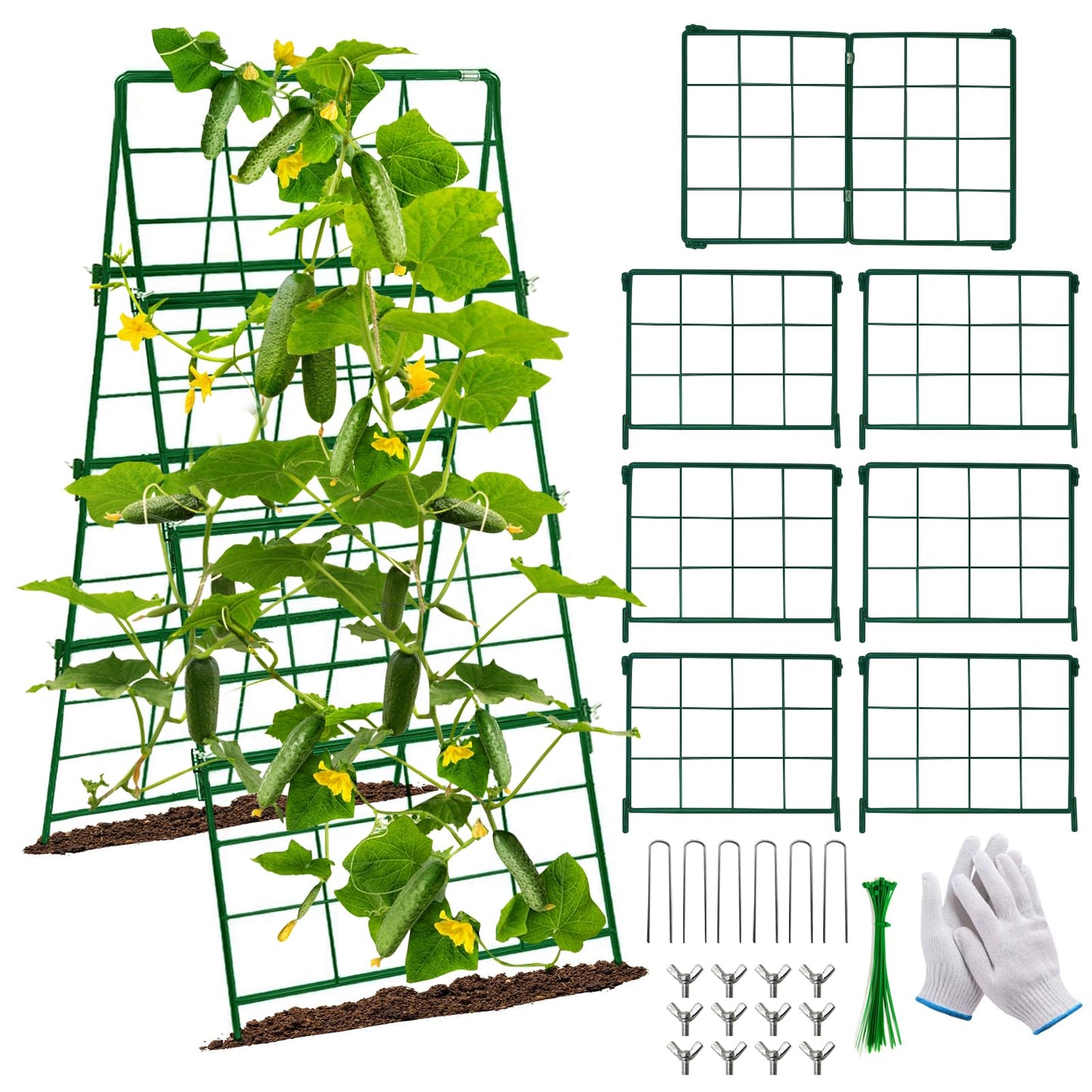 Thickened Cucumber Trellis for Raised Garden Bed,48"x16" Foldable Frame Metal Vegetable Trellis for Climbing Plants Outdoor Plant Support for Grape Tomato Peas, Fruit, Vine,Bean(Green) (2)