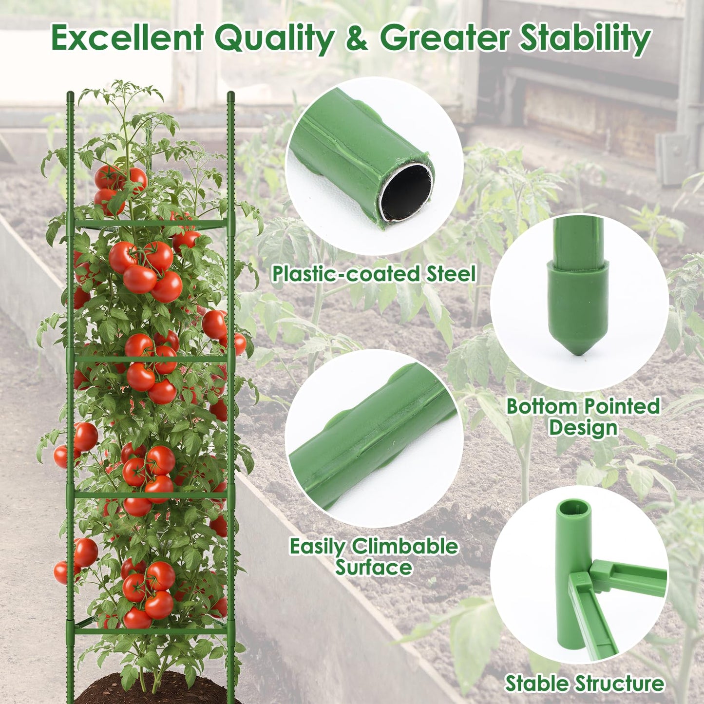 CEWOR Tomato Cage - 3 Pack Tomato Trellis, 63 Inch Tomato Cages for Garden, Extra Tall Plant Support Triangle Structures Garden Stakes for Climbing Plants Outdoor, Pots, Raised Garden Bed, Vegetables