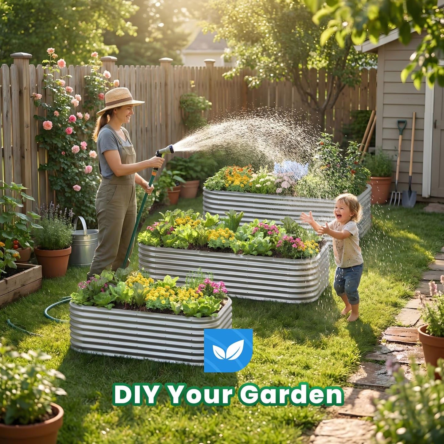 Quictent Galvanized Tall Raised Garden Bed Kit, 8x4x2 ft Oval Large Planting Box, for Vegetables Outdoor Strengthened by Crossbar (Silver)
