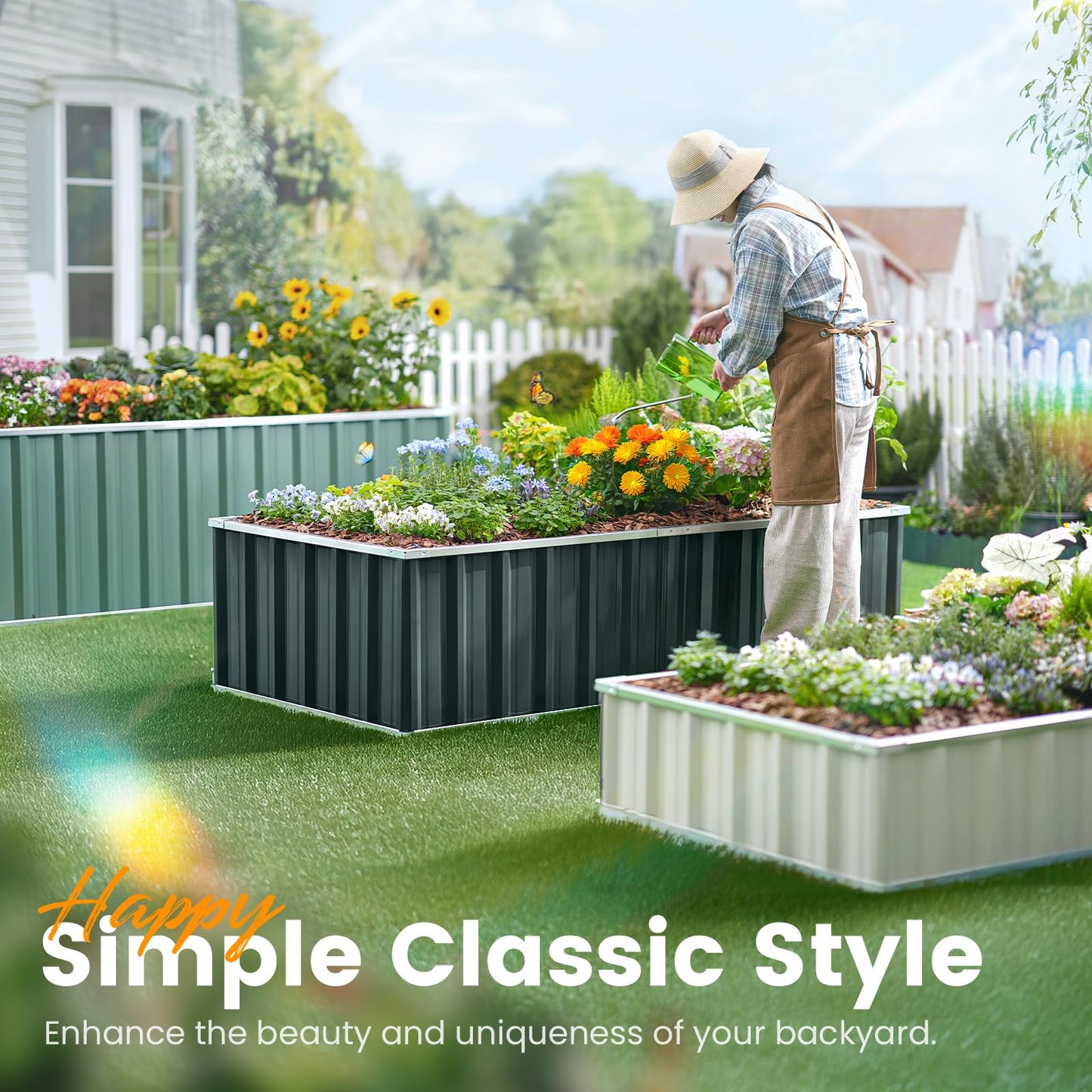 KING BIRD 68" x 36" x 34.6" Raised Garden Bed with Garden Anti-Bird Protection Netting Structure Galvanized Steel Metal Planter Kit Box with 2 Pairs of Gloves Dark Grey