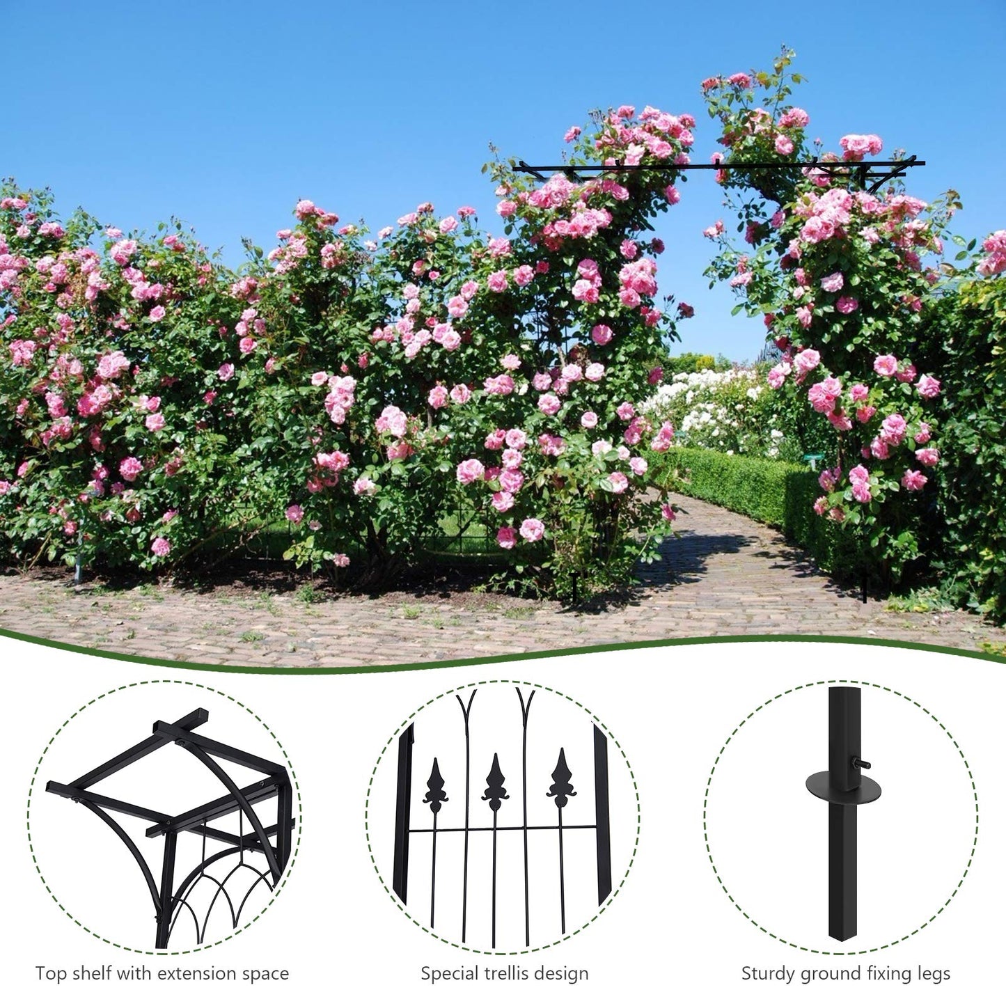 Safstar Metal Arch, 81-Inch Outdoor Garden Arbor for Various Climbing Plant Flower, Wedding Arch Backdrop Arch Stand for Wedding Garden Bridal Party Ceremony Decoration, Easy-to-Assemble, Black