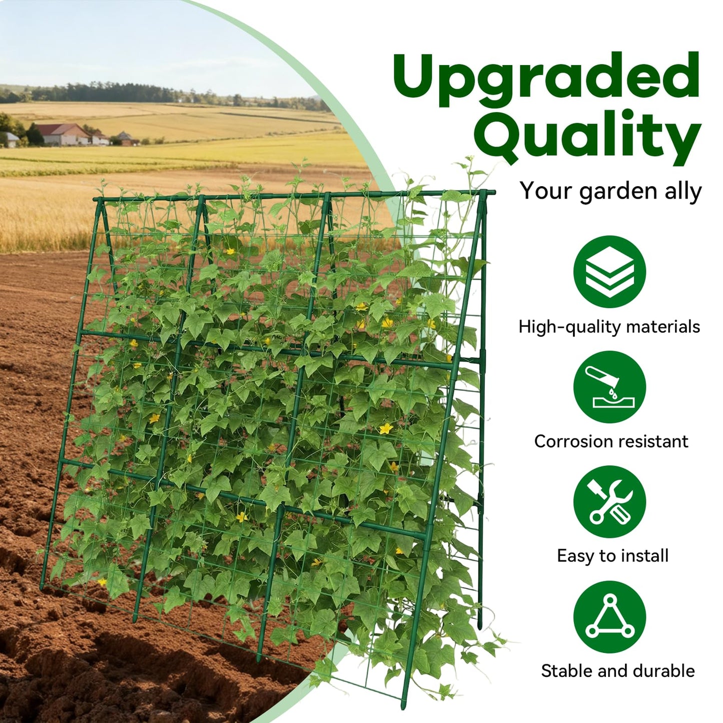Trellume Cucumber Trellis - 49.4"*49.4" Metal Garden Trellis for Climbing Plants, Garden Trellis with Plastic-Coated Steel Pipe, A Frame Trellis for Cucumbers, Peas, Morning Glories(Green)