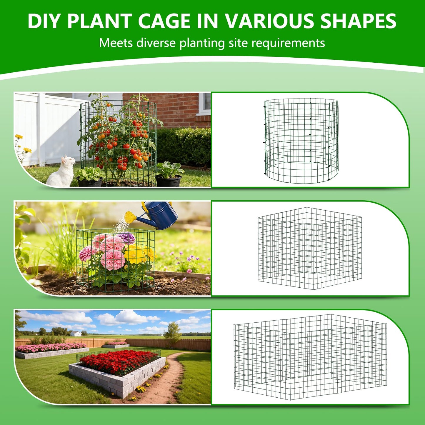 8 Pack Plant Protectors from Animals, 12''x14'' Metal Plant Cages for Outdoor Plants, Garden Plant Protector with Stakes & Zip Ties, Keep Rabbits Squirrels Out, Plant Cage for Flowers Vegetables