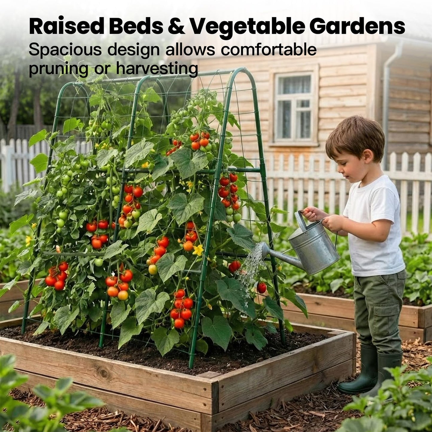Cucumber Trellis for Raised Bed, Garden Trellis for Climbing Plants Outdoor, Metal Arch Trellis U-Shape Vegetables Support for Tomotoes Grape Vines Beans Peas (Green, 31.5" L x 24" W x 48" H)
