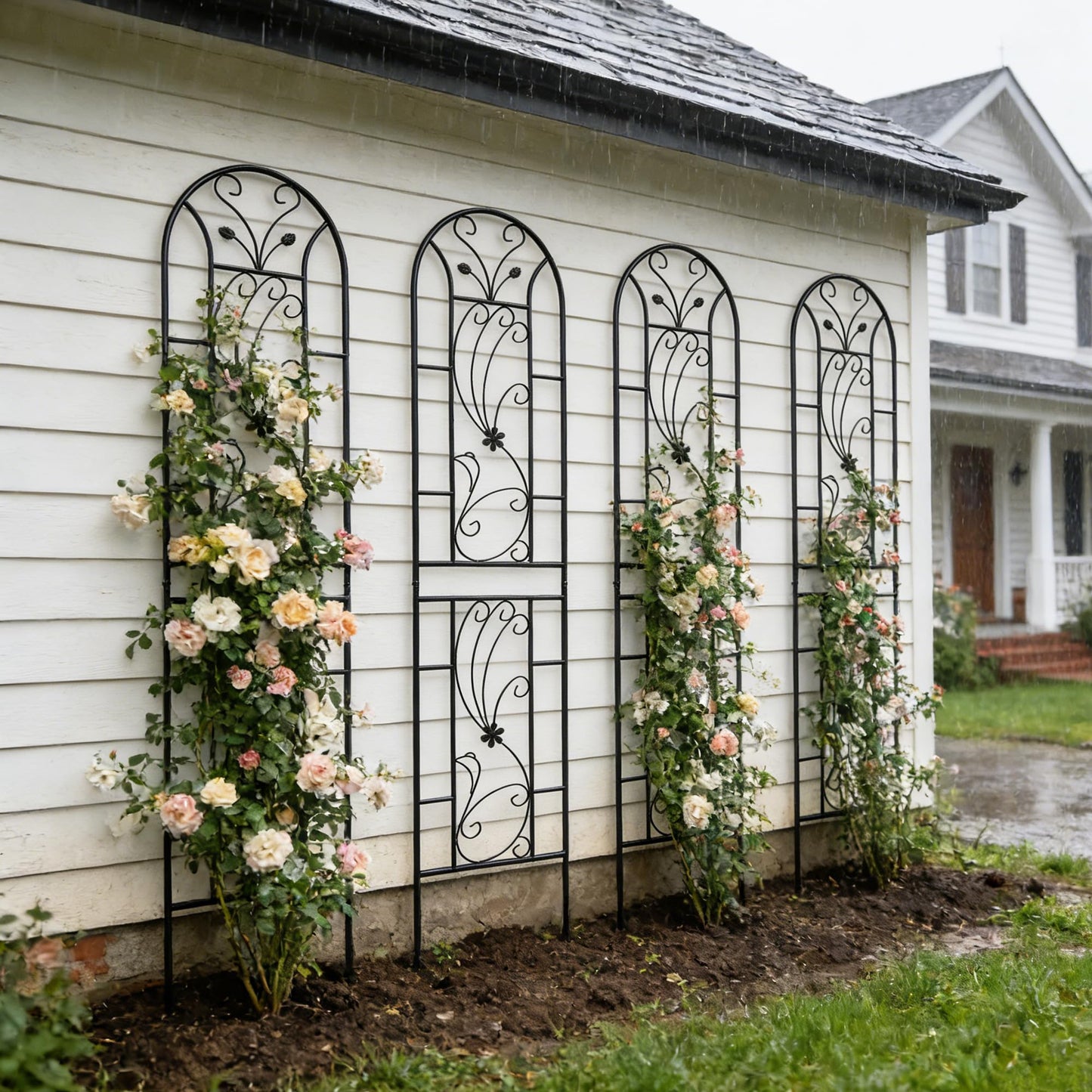 4 Pack Metal Garden Trellis 86.7"x19.7" – Rustproof Trellis for Climbing Plants Outdoor, Peacock Style Flower Support for Roses Ivy Vines, Black