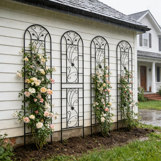 4 Pack Metal Garden Trellis 86.7"x19.7" – Rustproof Trellis for Climbing Plants Outdoor, Peacock Style Flower Support for Roses Ivy Vines, Black