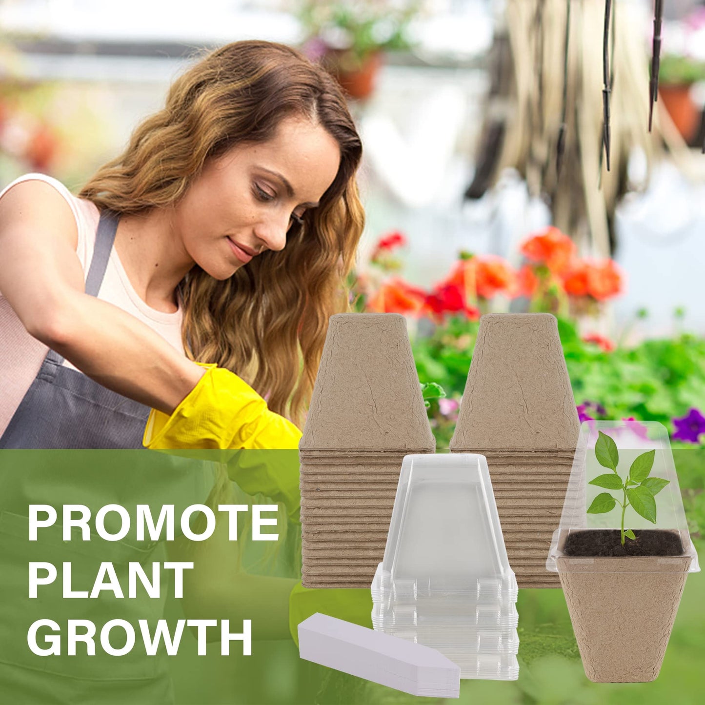 winemana Seed Starter Peat Pots,Biodegradable with Humidity Dome and Labels For Plant Nursery, Seedlings Planting For Indoor Outdoor Garden (Square)36 Set