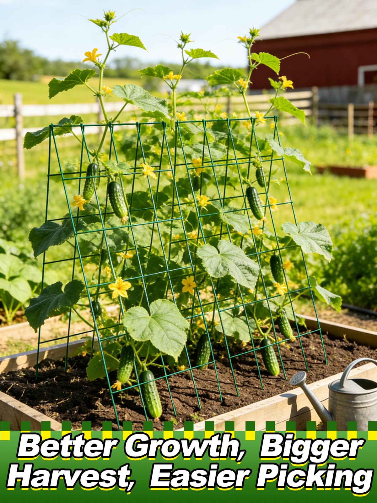 2 Sets Cucumber Trellis for Raised Garden Bed - 4.5mm Wire Heavy Duty Weather-Resistant Foldable A-Frame Metal Plant Support for Squash Pole Bean Climbing Plants Vegetables Outdoor, 39'' L x 15.7'' W
