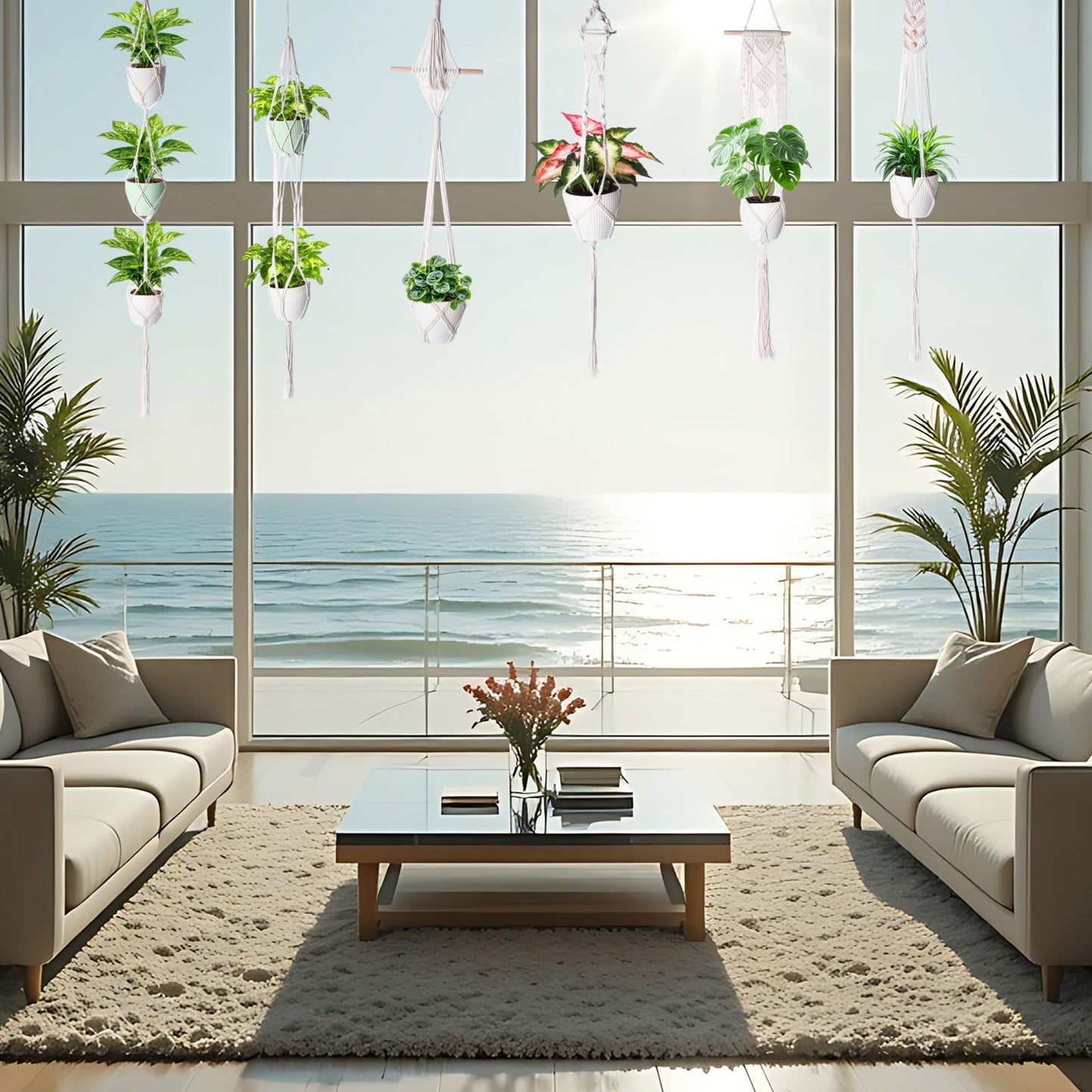 SATINIOR 12 Pcs Macrame Plant Hangers Handmade Boho Hanging Planters 12 Different Tiered Designs with 12 Hooks for Flower Pots Indoor Outdoor Decorative Wall Hanging Baskets for Home(Boho,White)