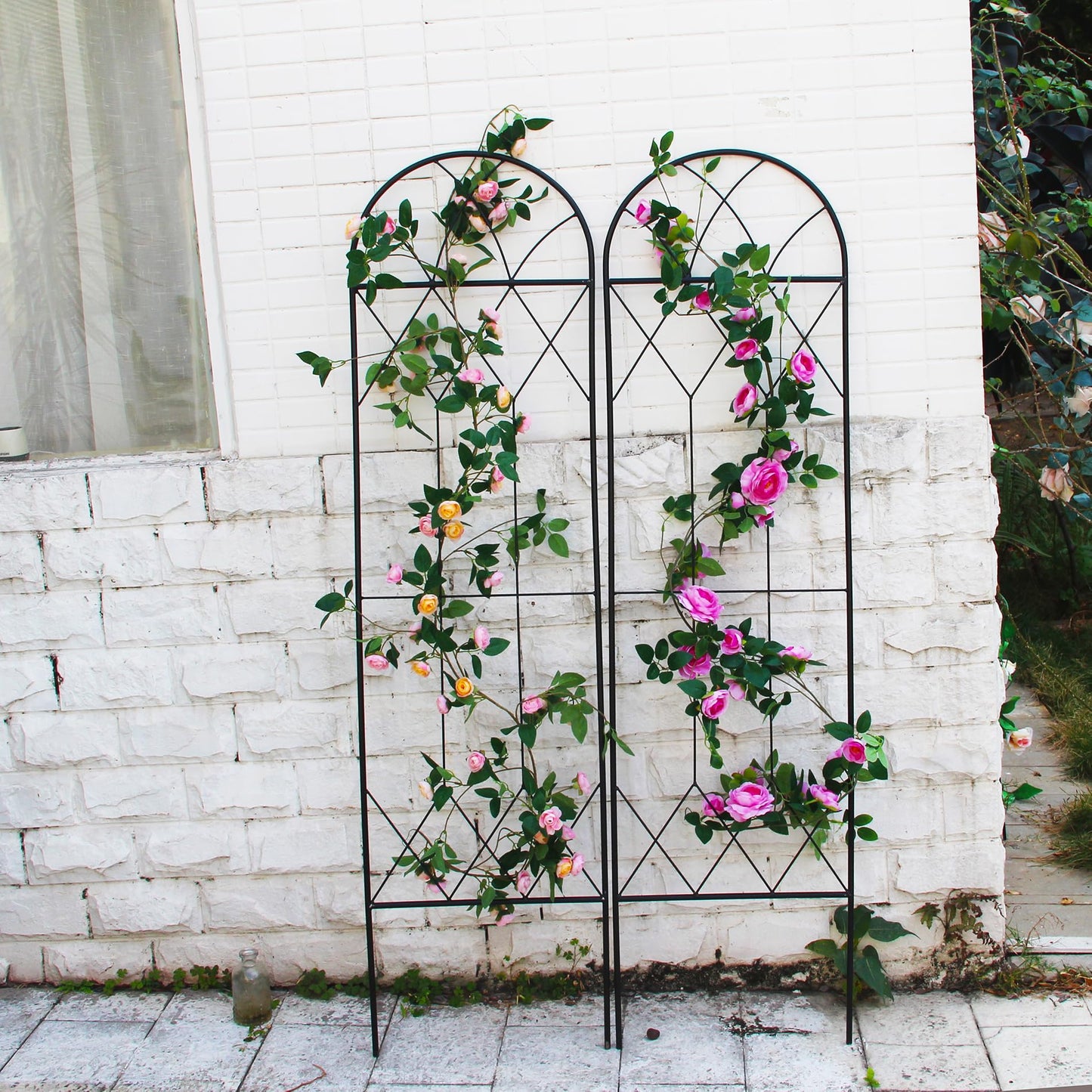 SCENDOR Garden Trellis for Climbing Plants Outdoor 2 Pack 59" H x 15.9" W Unique Design Metal Trellis for Cucumber, Tomatoes, Vines, Flower Beds, Roses - Rust Proof Iron