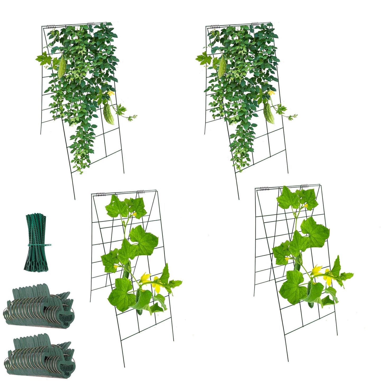 Garden Cucumber Trellis A-Frame Folding Plant Trellis 46 Inch by 18 Inch for Climbing Vegetables Flowers Green 4 Pack with Clips and Cable Ties