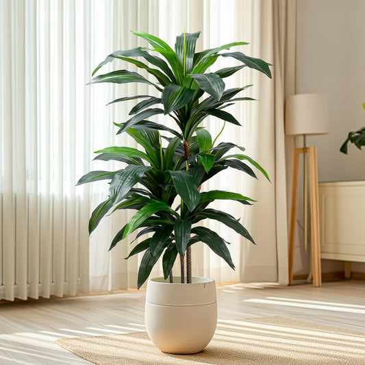 Yepdin Artificial Dracaena Tree 4FT, Fake Tree with Plastic Pot, Fake Tropical Yucca Floor Plant, Lifelike Foliage and Branches, Artificial Plants Indoor for Home Office Living Room Decor Indoor