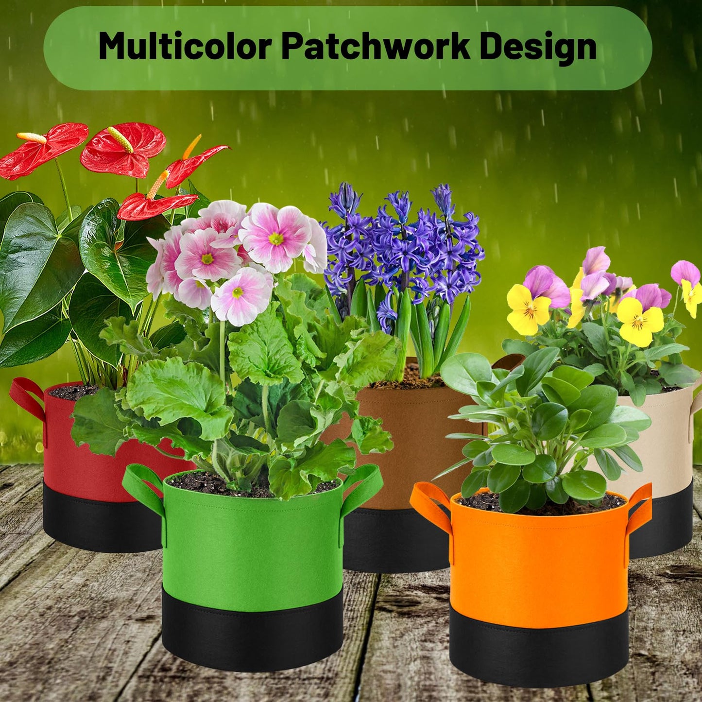 Fhyisble 7 Gallon Fabric Grow Bags 5-Pack, 350G Heavy Duty NonWoven Fabric Pots with Handles, Breathable Grow Planter for Vegetables Flowers Indoor Outdoor Gardening