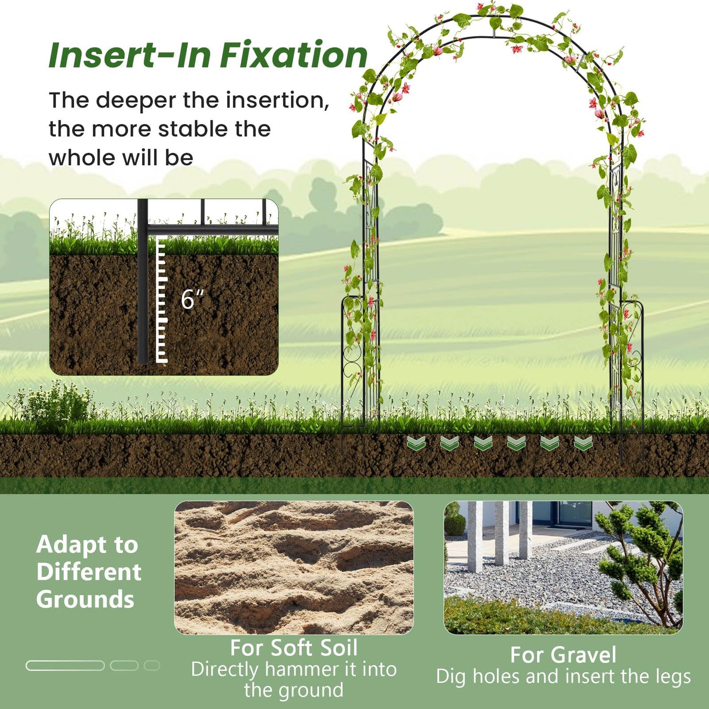 Giantex Garden Arch Trellis - 7.9 ft Metal Arbor Pergola for Climbing Plants Rose Clematis Vines, Wedding Archway Arbour for Party Ceremony Backdrop Stand Outdoor Garden Yard Lawn Decoration