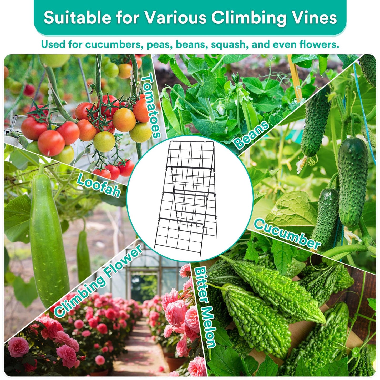 2Packs 17 x 42 Inch Garden Trellis for Raised Beds Foldable Climbing Plant Support Cucumber Trellis Outdoor A-Frame Metal Vegetable Bean Trellis with Garden Supplies for Grape Tomato Peas Flower