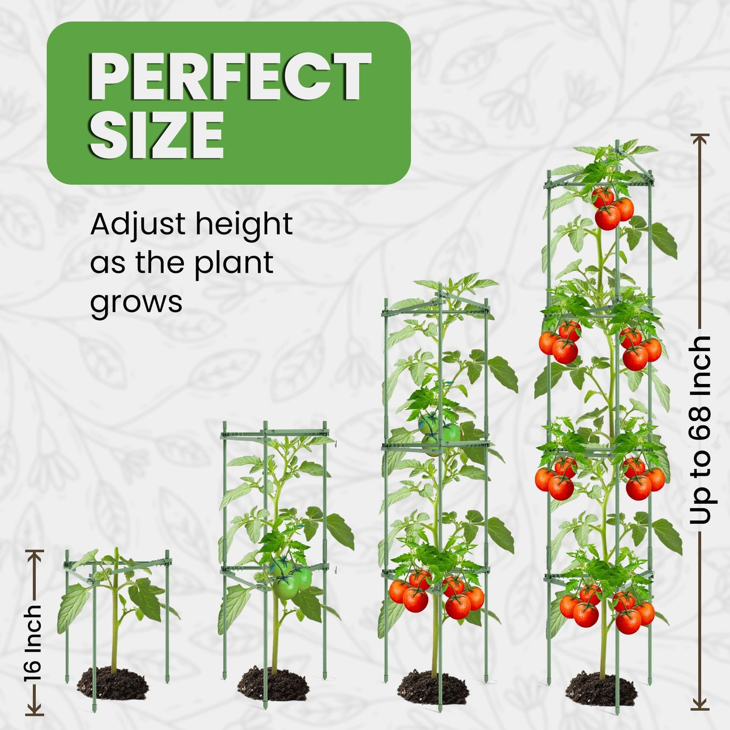 K-Brands Tomato Cage - Tomatoes Plant Stakes Support Cages, Trellis for Garden & Pots, Plant Support Structures for Vegetables and Climbing Plants (6 Pack - Tall Upto 68 inches)