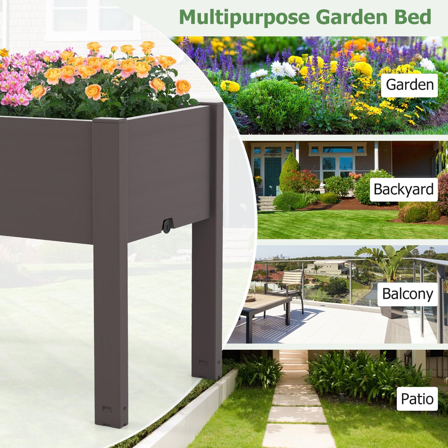 Toolsempire Raised Garden Bed Outdoor, Elevated Planter Boxes with Legs & Water Level Indicator, Garden Box Self-Watering Raised Beds for Gardening, Balcony & Deck (Coffee)
