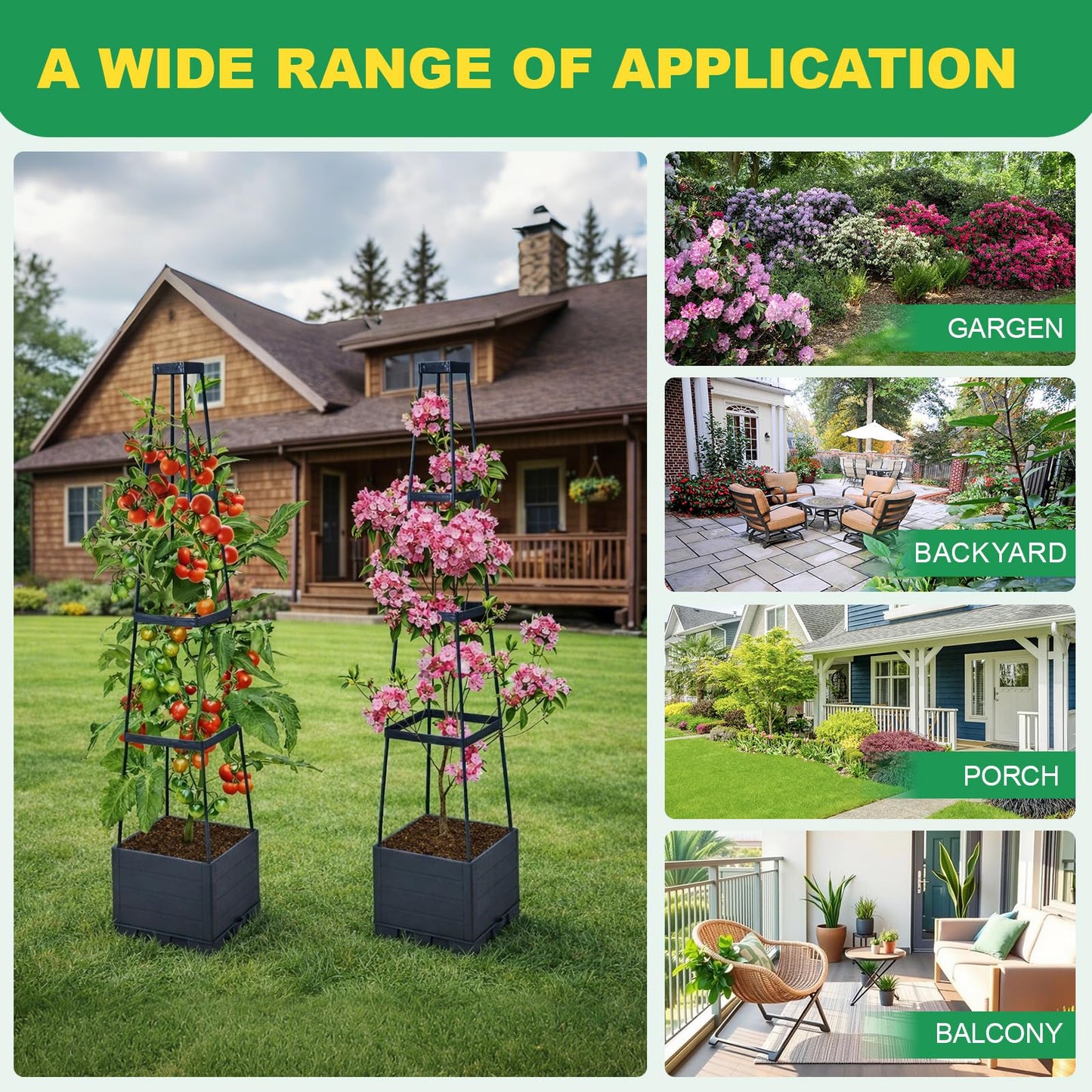 Raised Garden Bed, Tomato Cages for Garden, Garden Bed, Tomato Cage, Raised Garden Beds Outdoor, Planter Box with Trellis, 57" Self-Watering Tomato Planter for Climbing Plants Vegetables Flowers