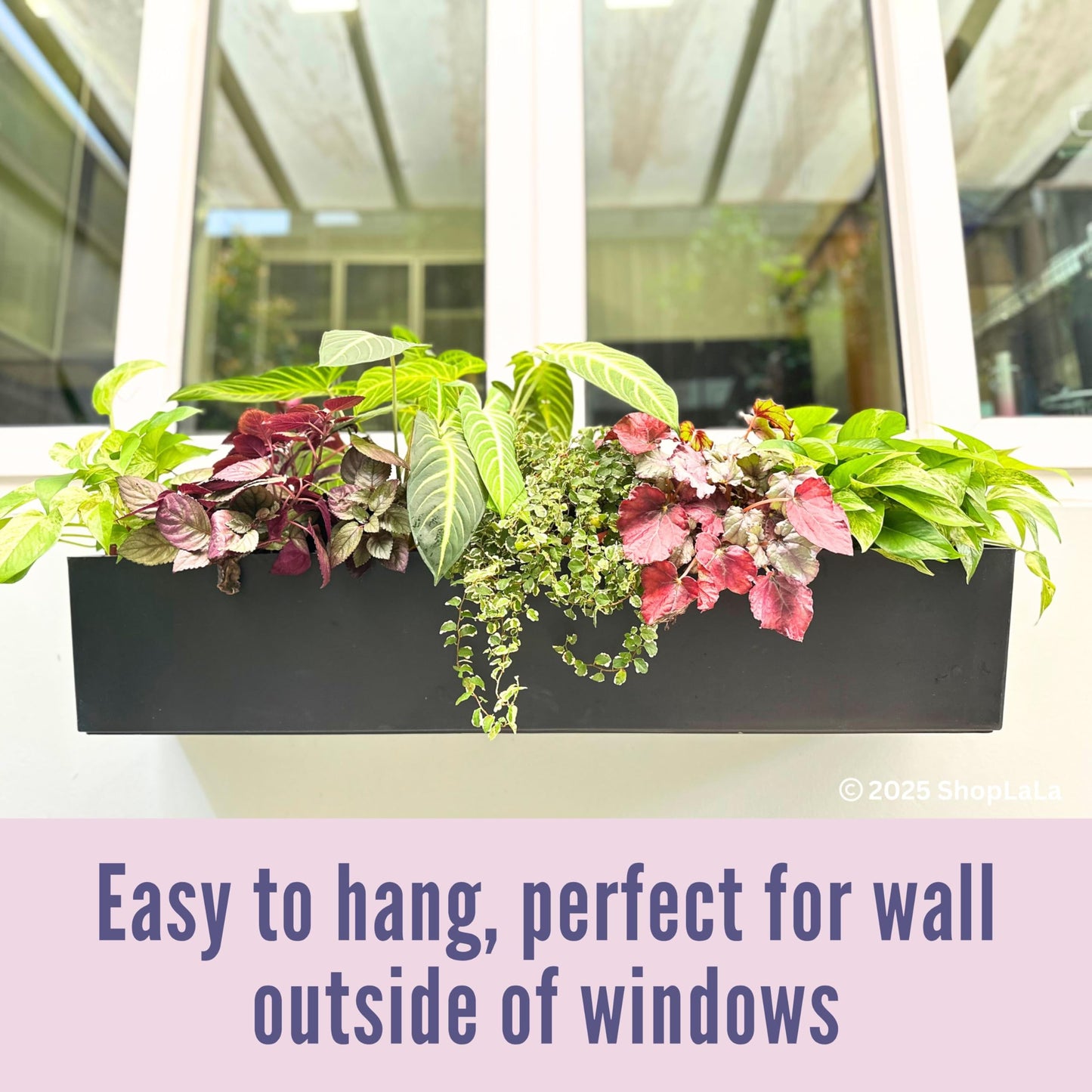 LaLaGreen Planter Boxes Outdoor (40 Inch, 1 Pack) Large Rectangular Self Watering System, Black Window Flower Boxes with Bracket Vertical Plant Container Wall Mount Indoor Succulent Herb Garden Home