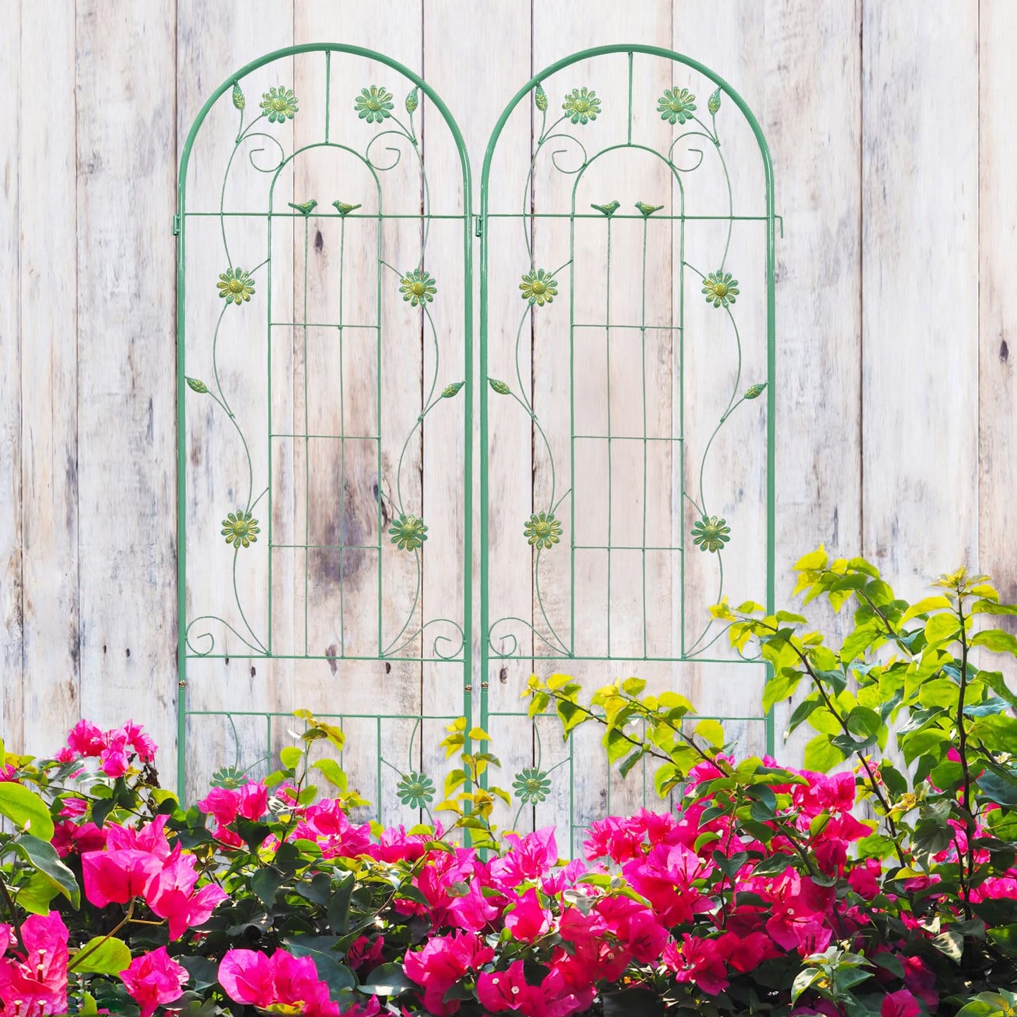 2 Pack Garden Trellis for Climbing Plants 86.7'' x 19.7'' ，Green Metal Garden Trellis，Heavy Duty Rustproof Plant Trellis for Rose Vegetable Cucumber