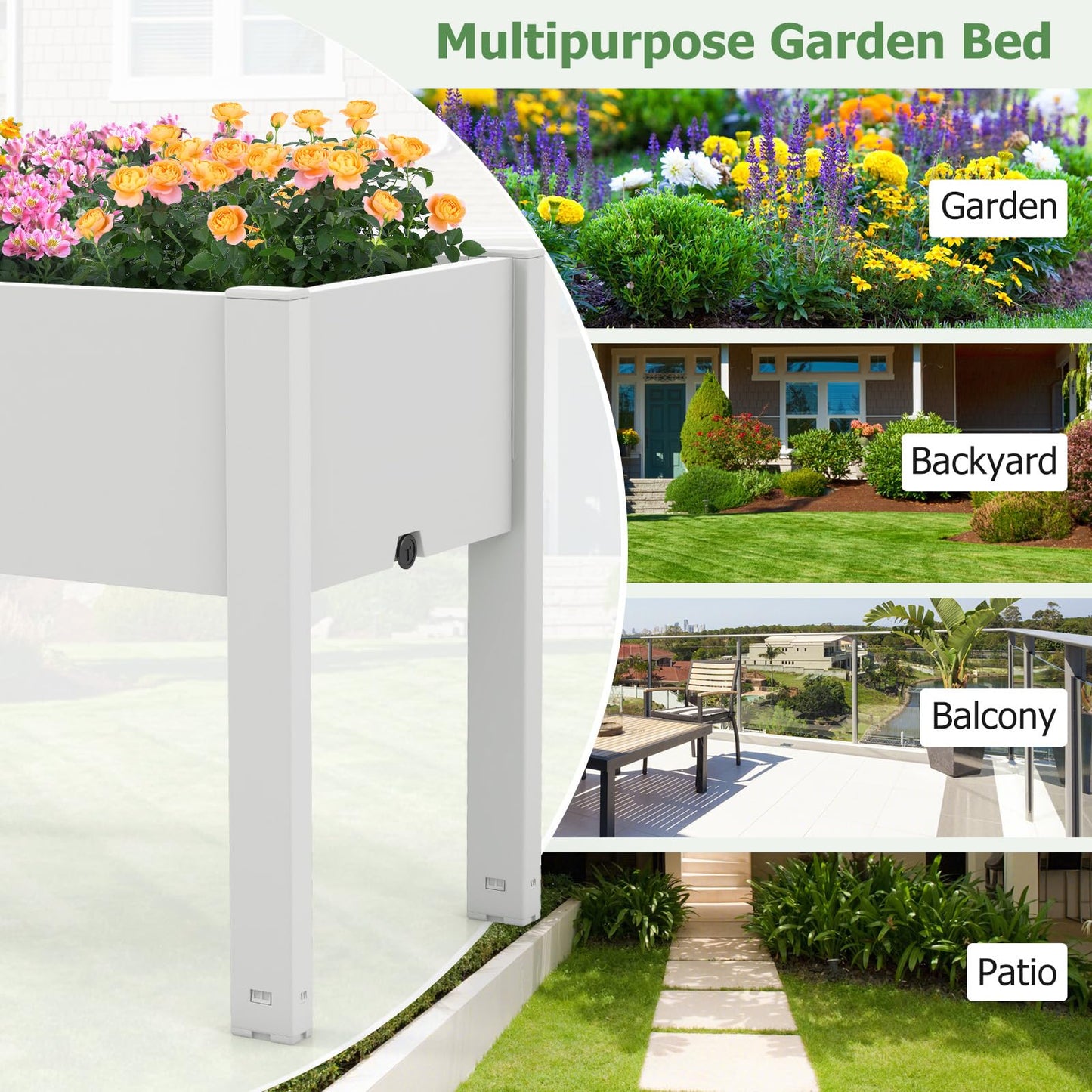 Toolsempire Raised Garden Bed Outdoor, Elevated Planter Boxes with Legs & Water Level Indicator, Garden Box Self-Watering Raised Beds for Gardening, Balcony & Deck (Greyish-White)