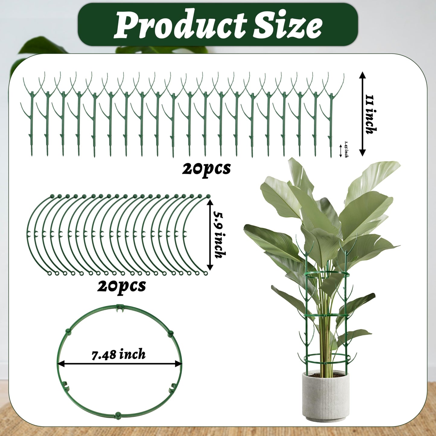 Stackable Plant Support Stakes,The Growing Frame for Indoor Plants, 40 Pcs Extendable 12-60 Inch Trellis for Monstera, Pothos, and Philodendron